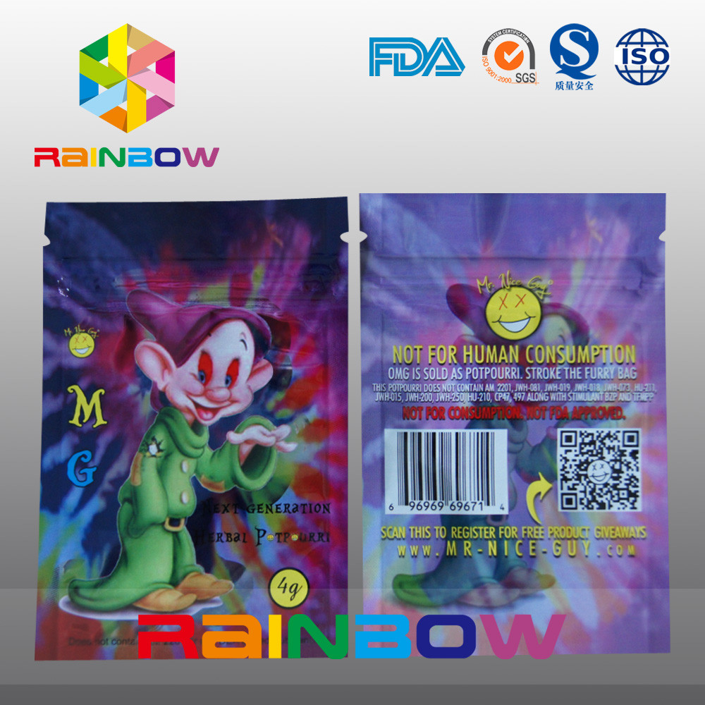 El Ziplock herbario de encargo del incienso del logotipo M.G de la impresión empaqueta el bolso del humo de la especia de 5g 4g