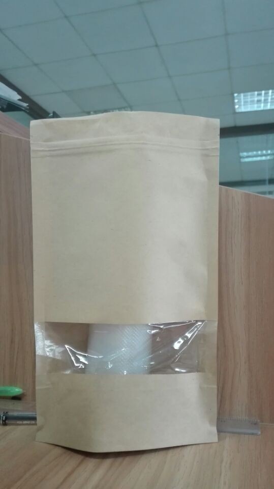 La bolsa Ziplock de Kraft Mylar modificada para requisitos particulares se levanta la bolsa de papel con la ventana rectangular