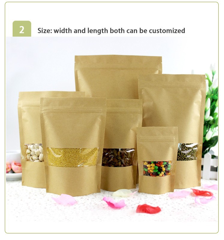 Bolsa de papel de Kraft de la categoría alimenticia con la ventana clara/bolso de Mylay para la haba, caramelo, pan, café