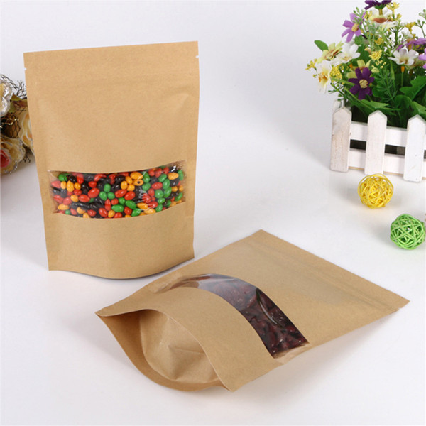 Bolsa de papel de Kraft de la cremallera de Mylar con la ventana clara para el grano de café/la galleta/el caramelo