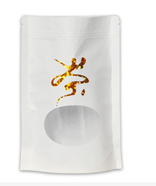 El papel de Kraft blanco de la parte inferior plana se levanta el bolso con la cremallera mylar ziplock y la ventana