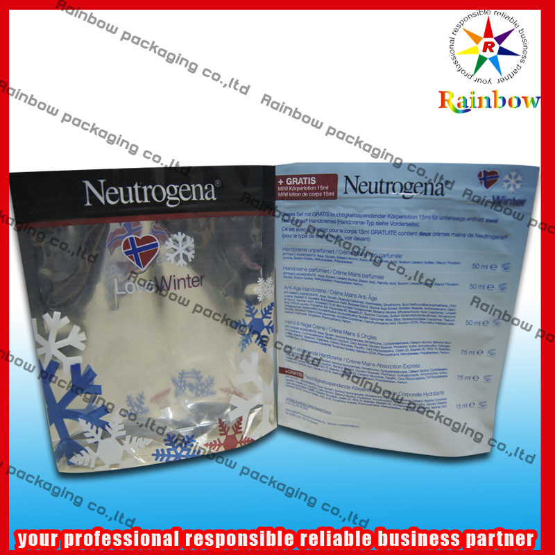 La hoja se levanta el bolso de empaquetado cosmético reciclado con el Ziplock para el polvo de la perla