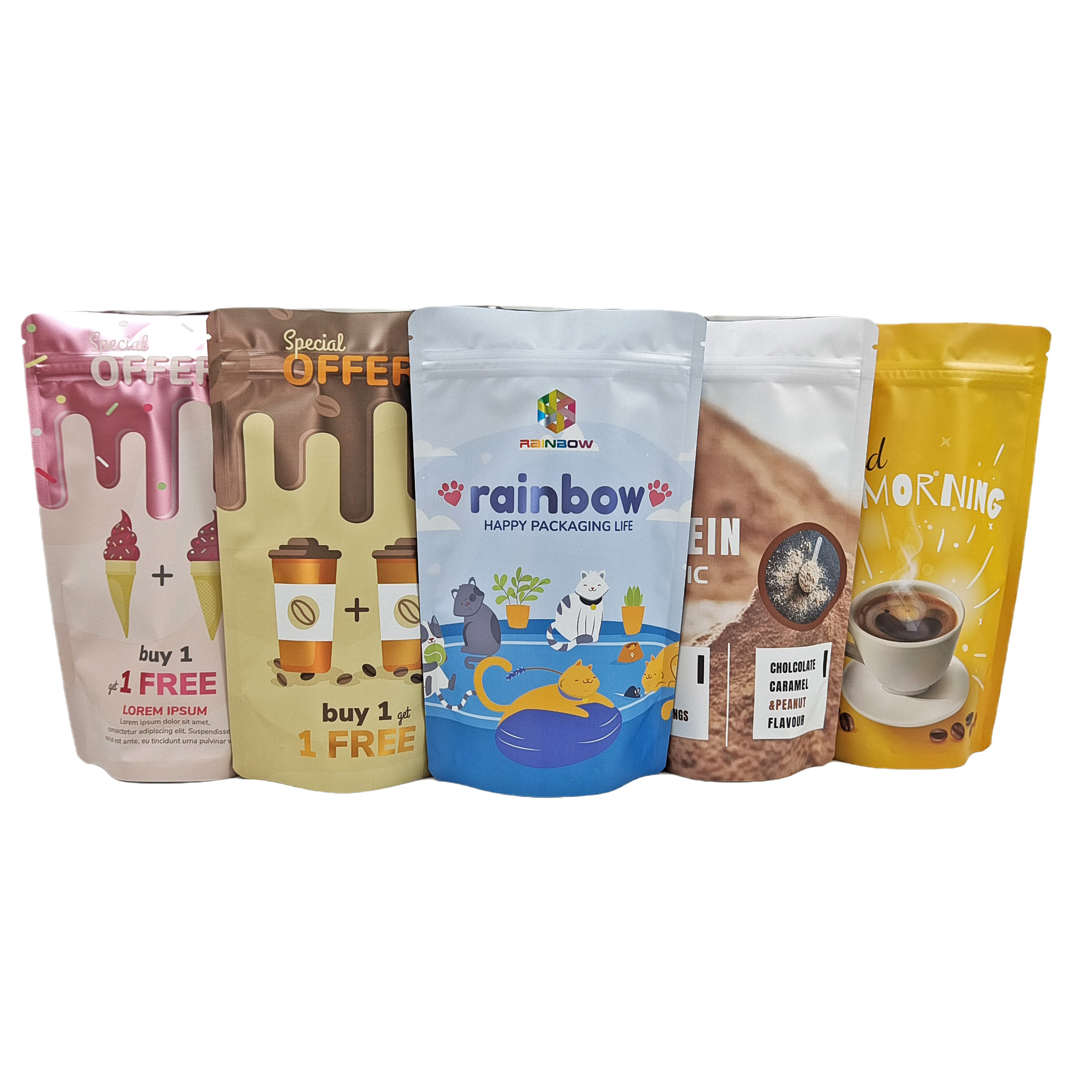 Bolsa de papel de aluminio comestible con cremallera de pie, 100g de plástico para dulces/bocadillos/café/bolsas de Mylar para alimentos para mascotas