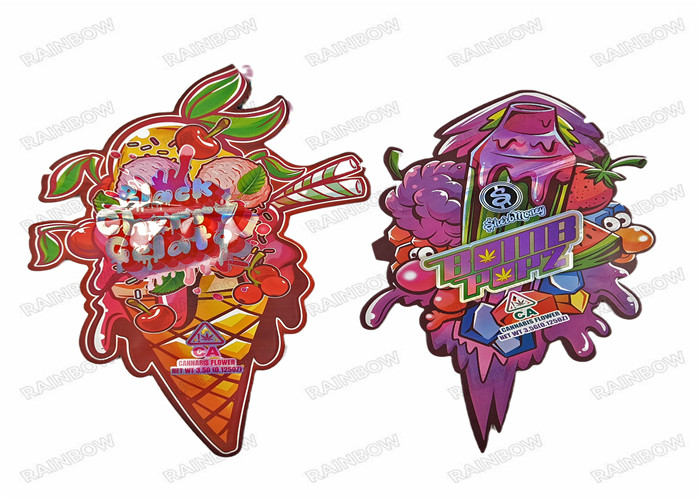 Acondicionamiento de los alimentos plástico de alta calidad metálico cortado con tintas irregular de Mylar de la cremallera de la forma irregular 3.5g