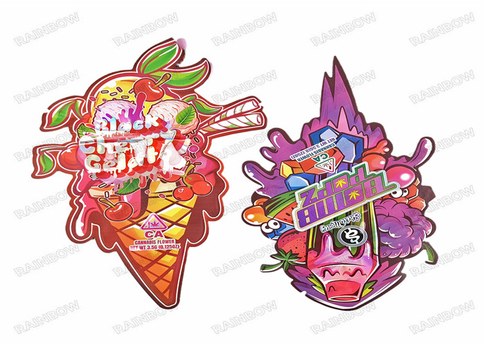 la categoría alimenticia 3.5g Mylar de encargo cortó la forma con tintas irregular Mylar a prueba de niños que empaquetaba con la cremallera