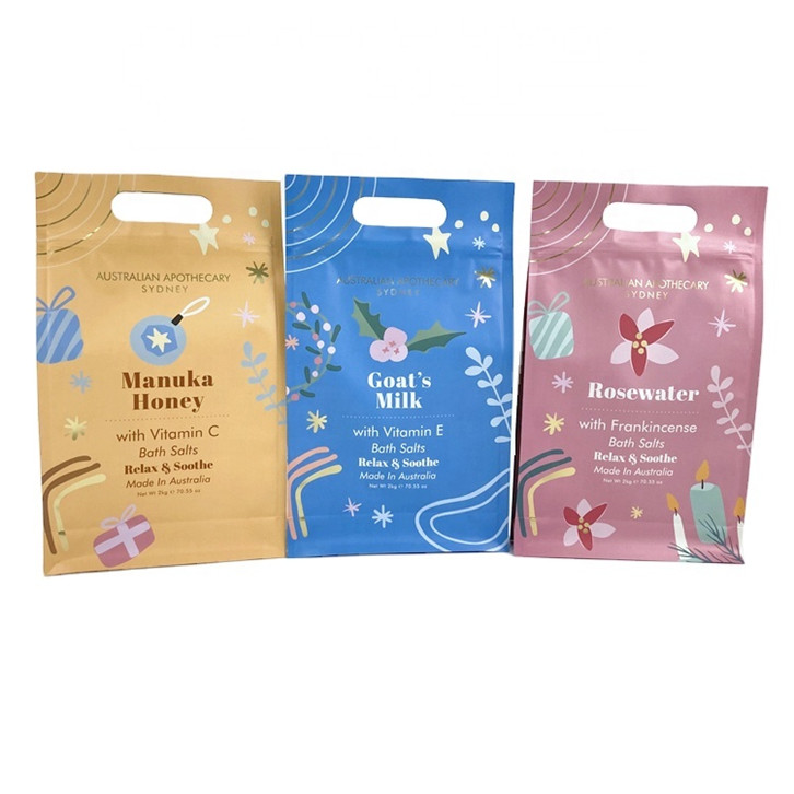 Impresión digital personalizada Etiqueta privada Regalo de spa Sal natural de Epsom Sal de baño Bolsa de embalaje Bolsa Mylar para exfoliante corporal de 250g