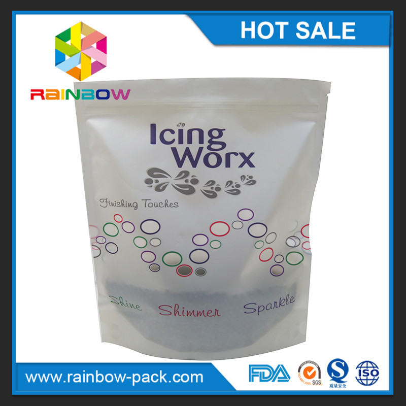 El mate modificó la impresión del logotipo para requisitos particulares se levanta la bolsa Ziplock con el escudete inferior