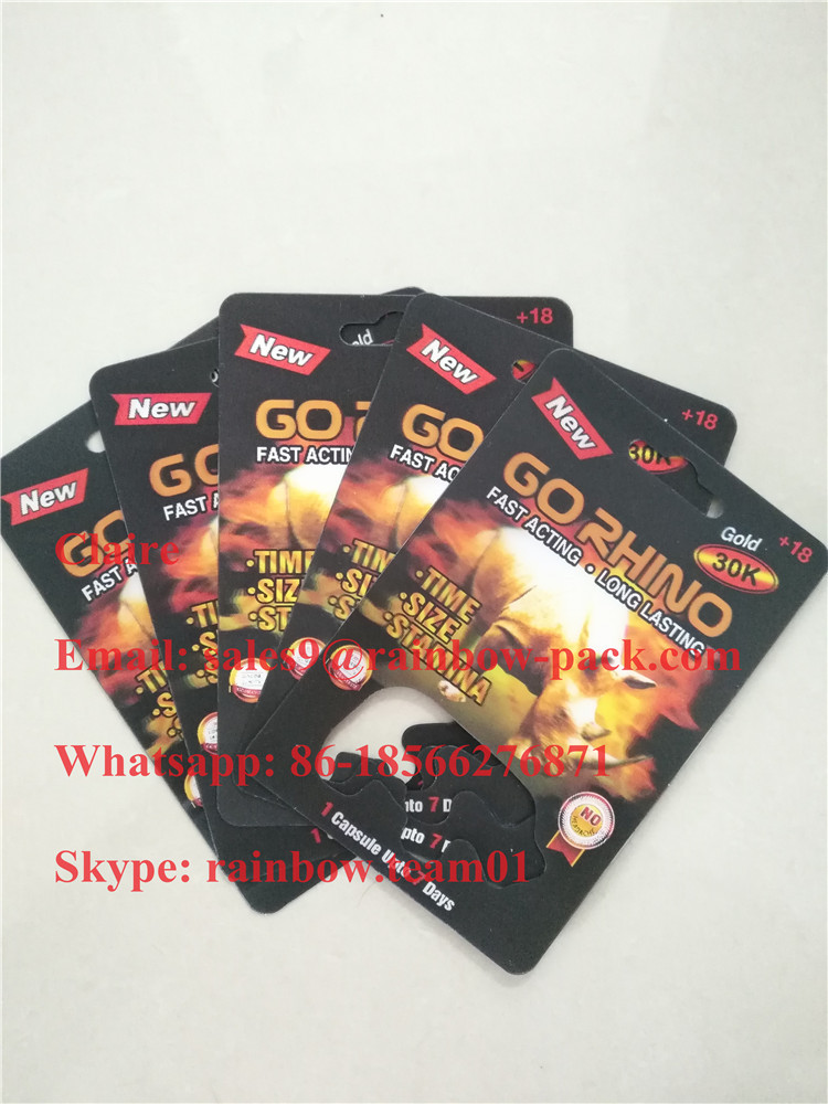 Tarjeta de empaquetado de la ampolla 3D de los E.E.U.U. de la píldora al por mayor del rinoceronte para el envase/la bala/la botella de la cápsula del rinoceronte Go