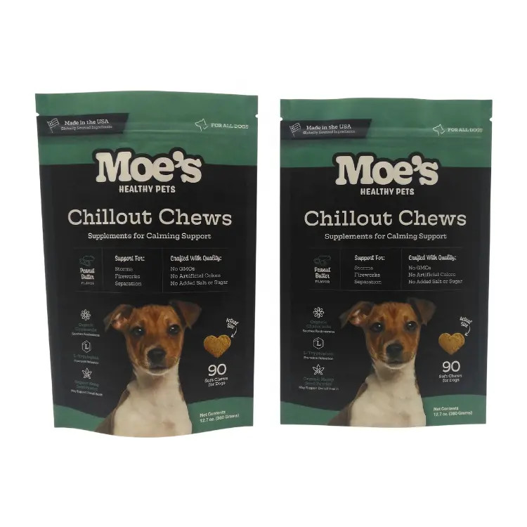 Bolsa de comida para mascotas con cremallera en colores CMYK para el almacenamiento de alimentos para mascotas de larga duración