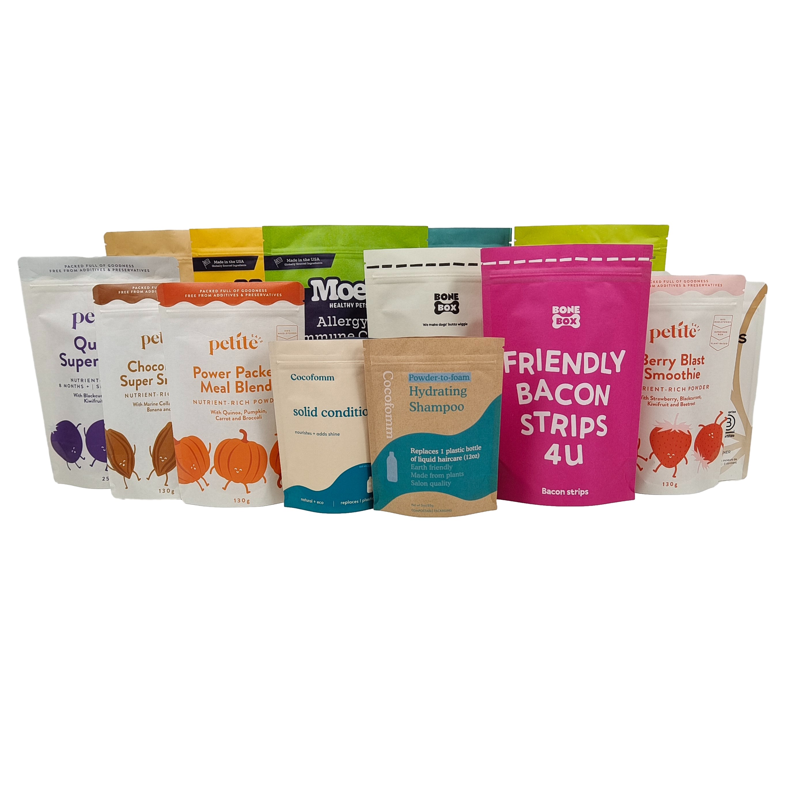 Logotipo personalizado Impreso biodegradable 100% embalaje en bolsas reutilizables bolsas de plástico para levantarse bolsas de plástico con ziplock