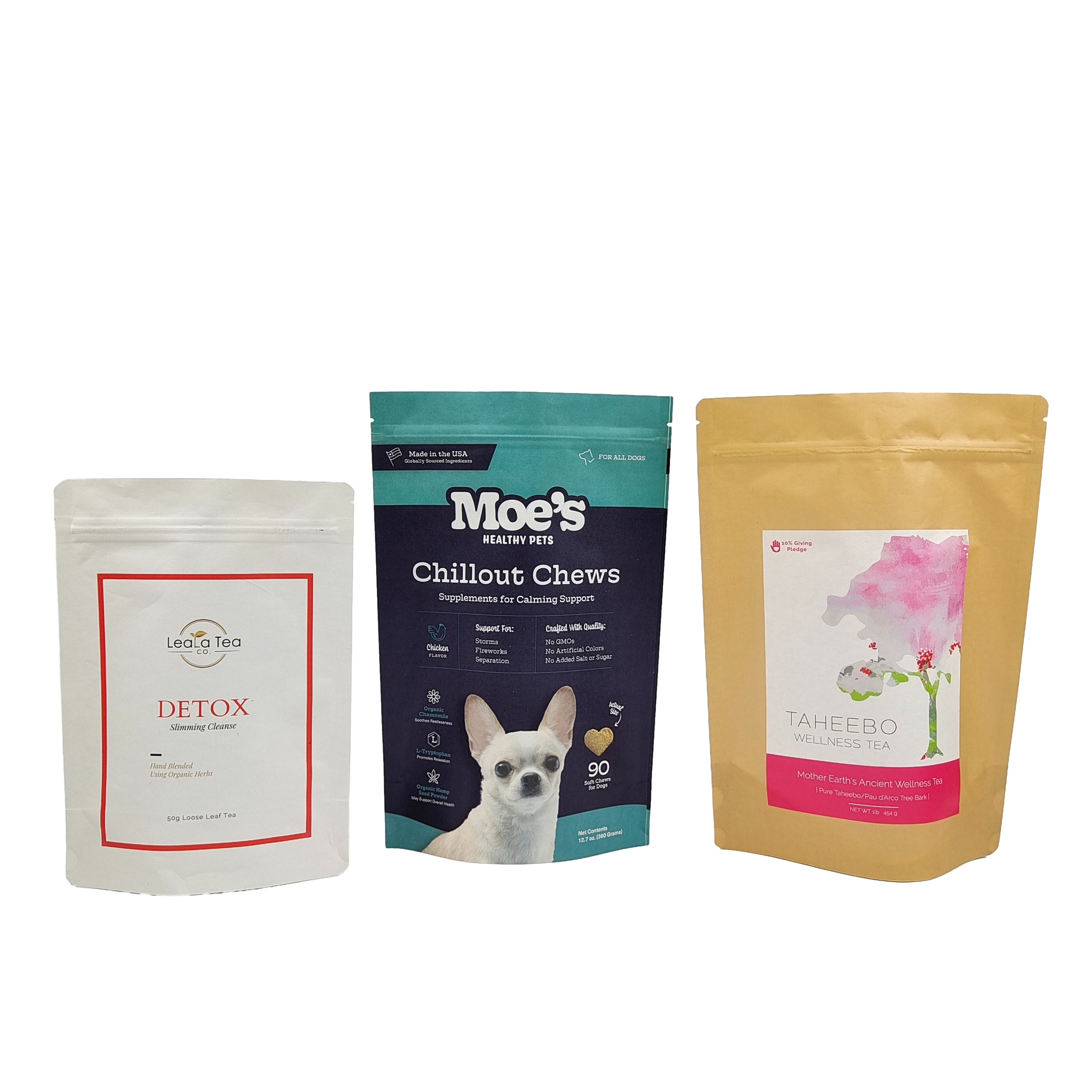 Bolsas biodegradables de aluminio de calibre alimenticio de calificación alimenticia de grano de café de té de nuez de merienda