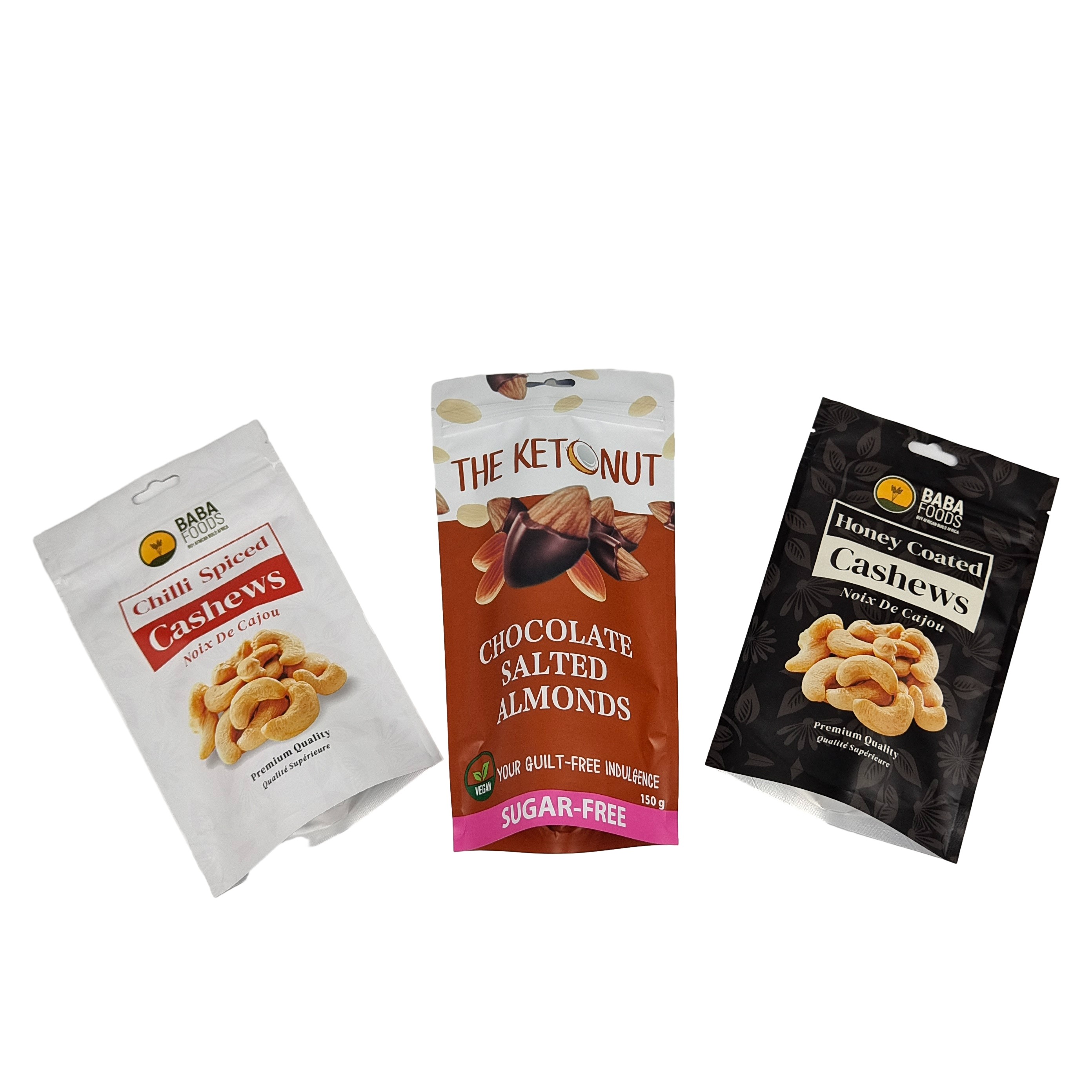 Bolsa de cerradura de grado alimenticio de nuez de caju Bolsa de cerradura de plástico de papel de aluminio de pie Bolsa de cerradura de Mylar