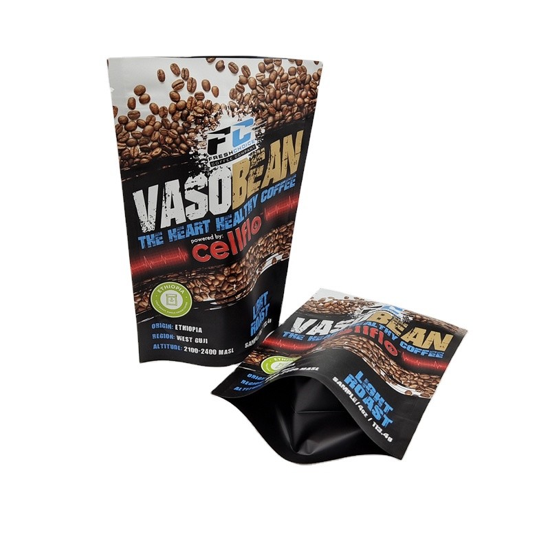 Impresión personalizada MOQ pequeño Envases de muestras de café de pie Envases de papel de aluminio a prueba de olor