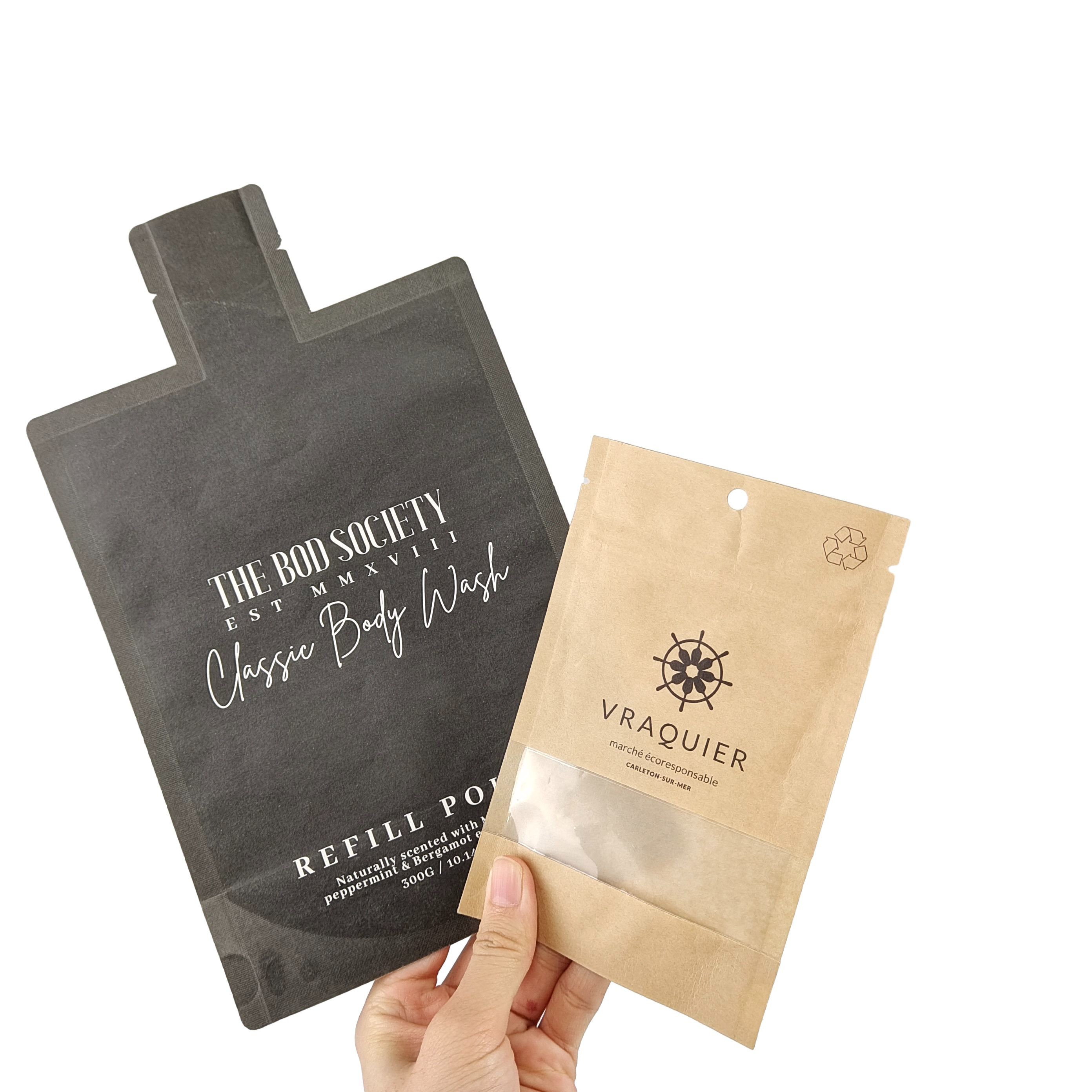 Bolsas de sello de papel metálico plano y a prueba de olor Bolsas de sello de Mylar Heal Bolsa de textura de ventana helada con agujero de suspensión Bolsa de sello de tres lados