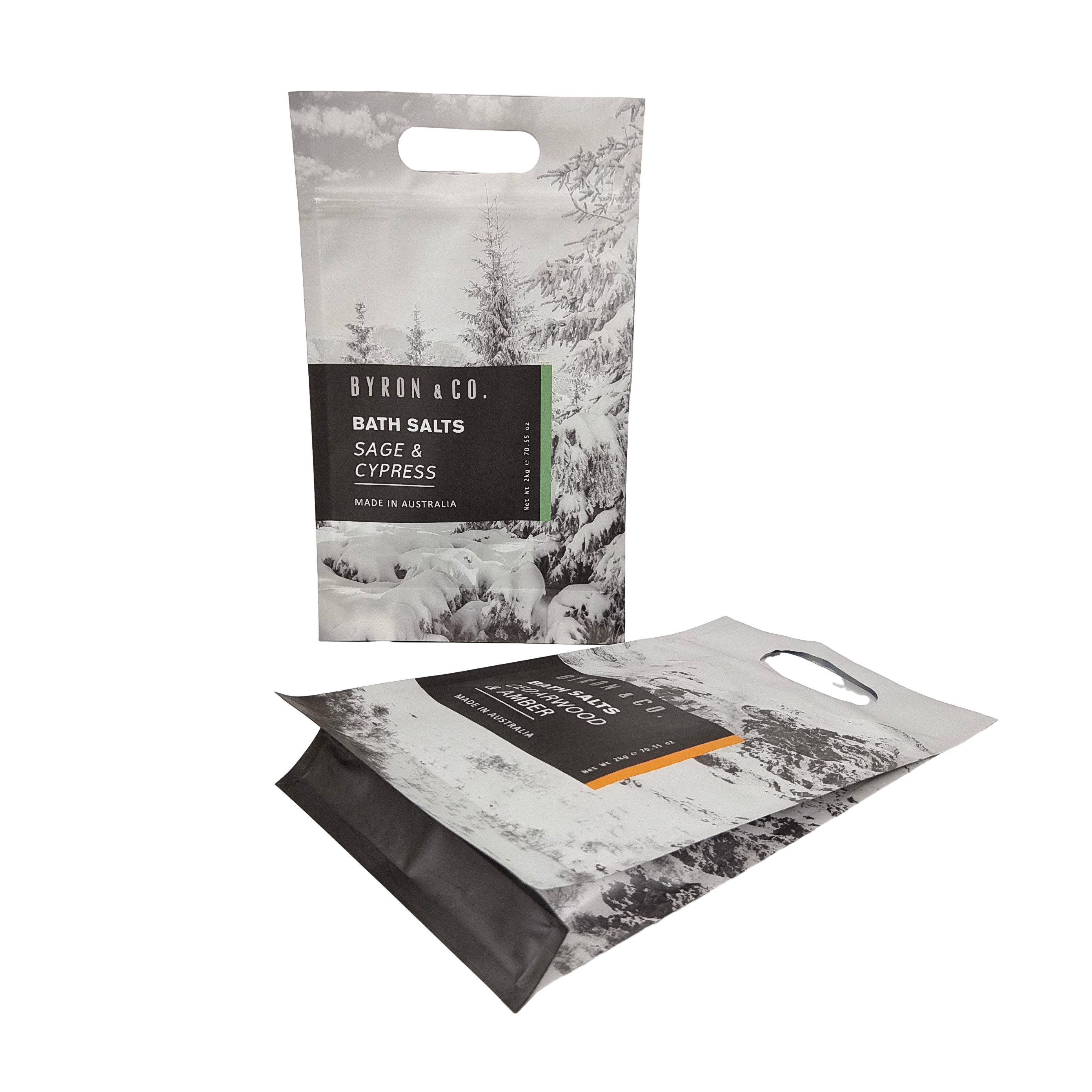 Bolsa de plástico de fondo con llave de cerradura Bolsa de plástico cuadrada Bolsa de fondo plana Embalaje de alimentos Sello lateral Bolsa de alimentos para mascotas con mango