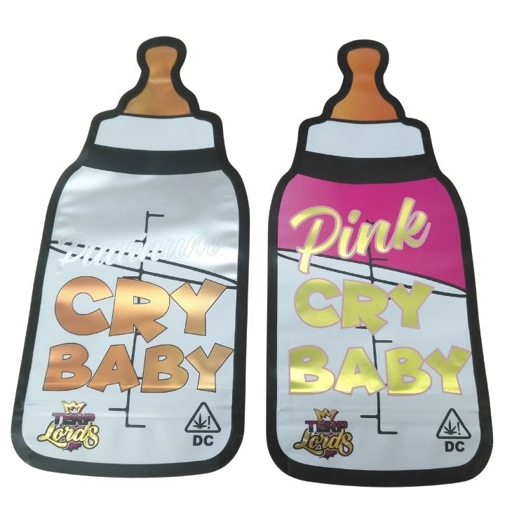 Bolsa impresora a prueba de niños con cierre de cremallera holográfica de corte a presión Bolsa Mylar 3.5g Forma especial Bolsa de embalaje comestible de dulces gomosos