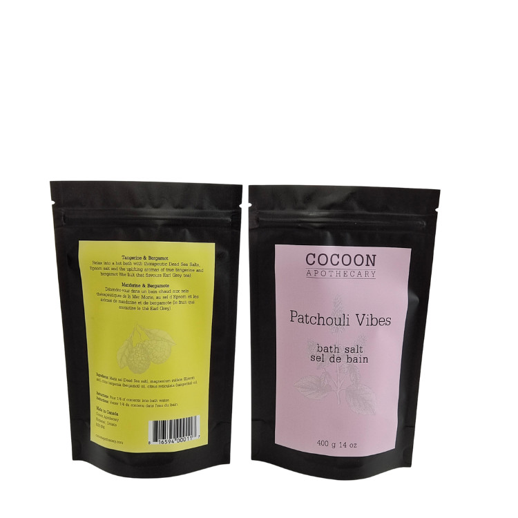 Impresión personalizada de papel de aluminio Baño Sal Especias Café Embalaje de alimentos Cerradura con cremallera Bolsa de plástico de plástico Bolsas Mylar para jabón