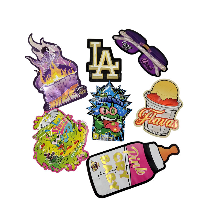 3.5g Embalaje personalizado y Impresión de logotipo especial de forma única Impreso en el interior Holográfico Corte a presión Bolsa Mylar