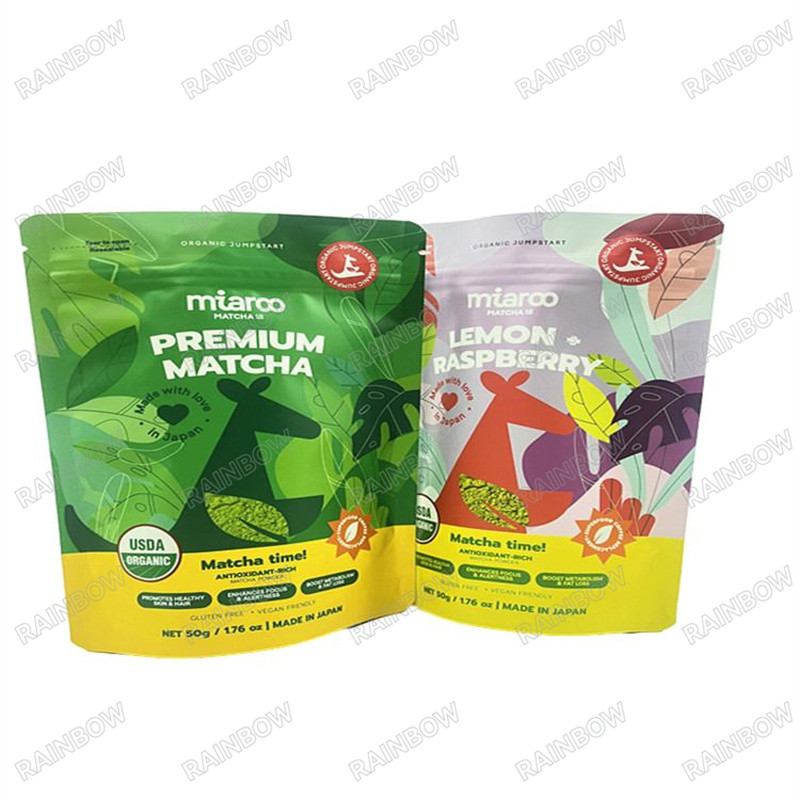 Impresión personalizada Resistente al agua Bolsa de Mylar Colorada Brillante Bolsa de alimentos biodegradable Resiada Bolsa de cremallera con lágrima no