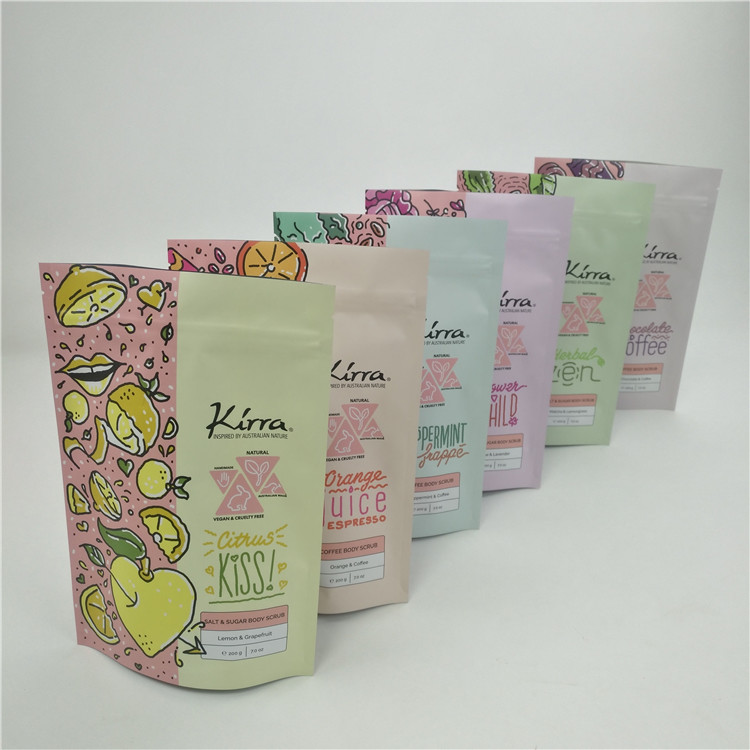 Reutilizable Cerradura con cremallera Bolsa de pie Cuerpo de exfoliación Cosméticos de baño Salar Bolsa de embalaje de plástico