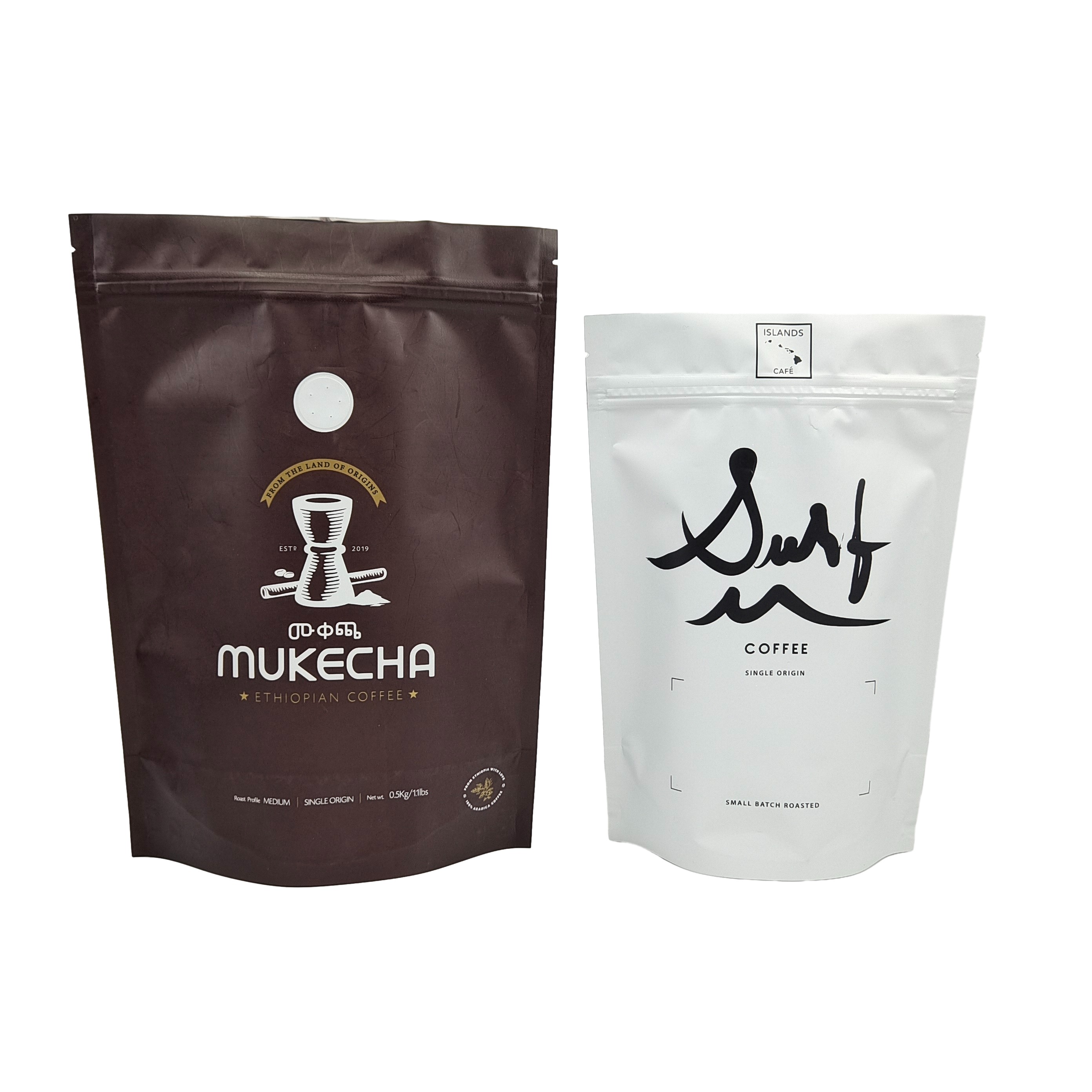 Bolsas coloridas de calidad alimentaria personalizadas Logotipo Impreso Embalaje Café Bolsas de cremallera con válvulas