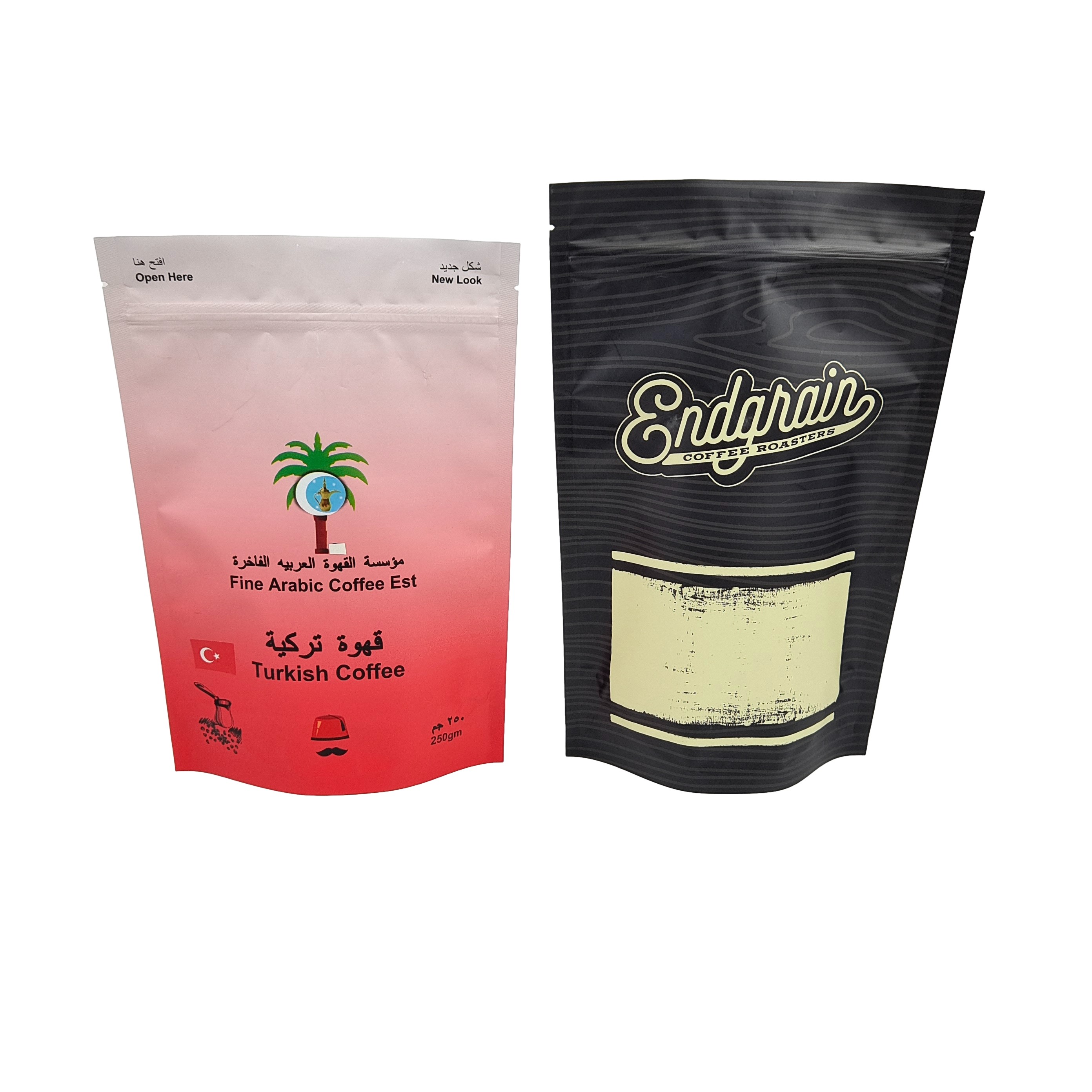 Logotipo personalizado Bolsas de café de alta calidad de pie con válvula fácil de desgarrar cerradura Bolsa de papel de aluminio