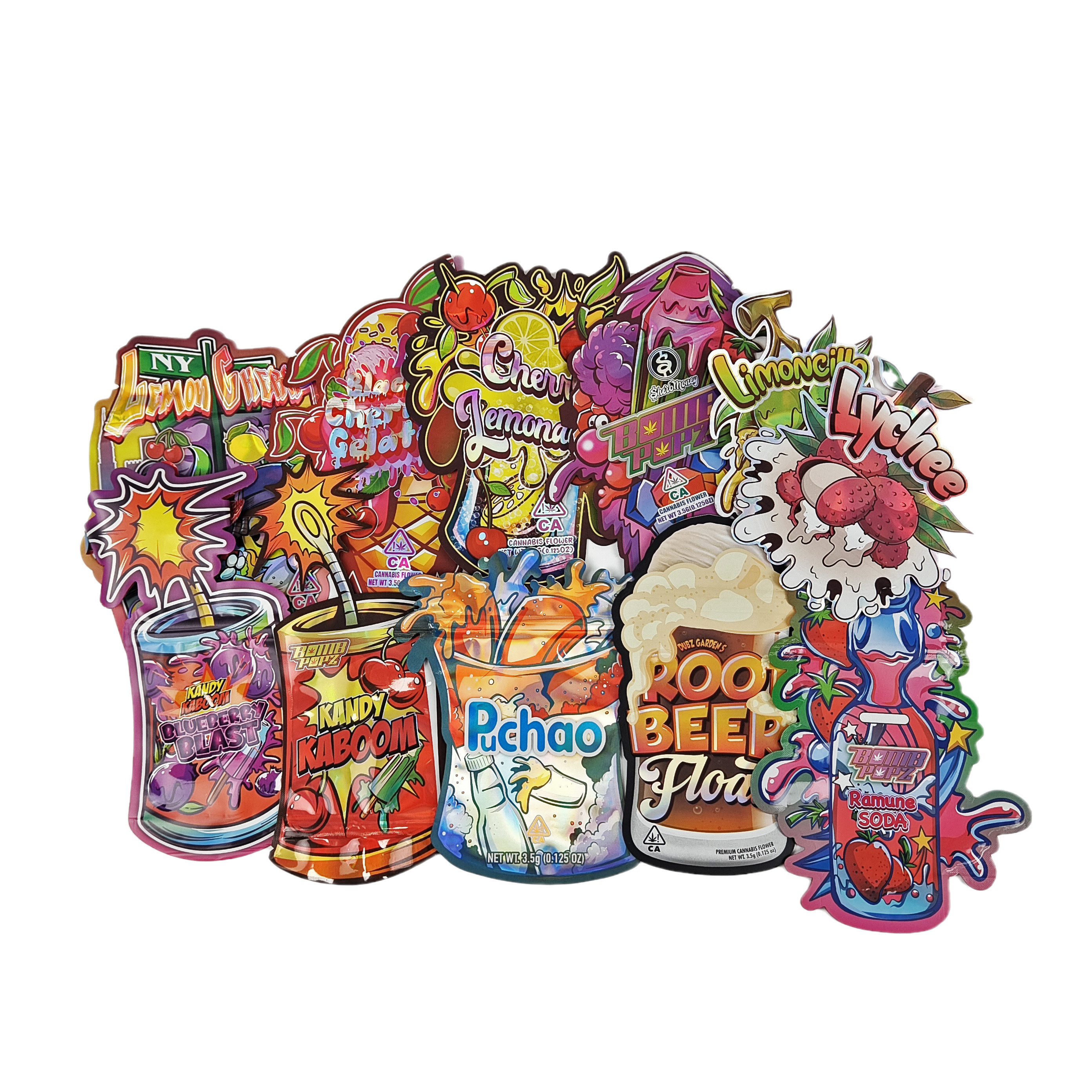 Bolsas con cremallera a prueba de niños Holográficos para bocadillos y productos básicos Bolsas de plástico