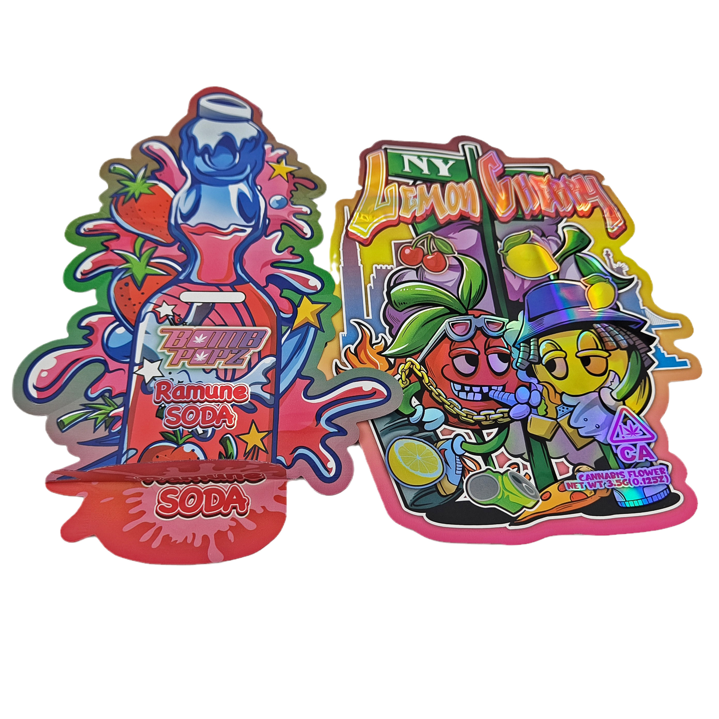 Bolsas de embalaje de plástico de papel de aluminio personalizado de tacto suave de forma irregular de 3,5 g 7 g 14 g 28 g Bolsas Mylar de corte a presión