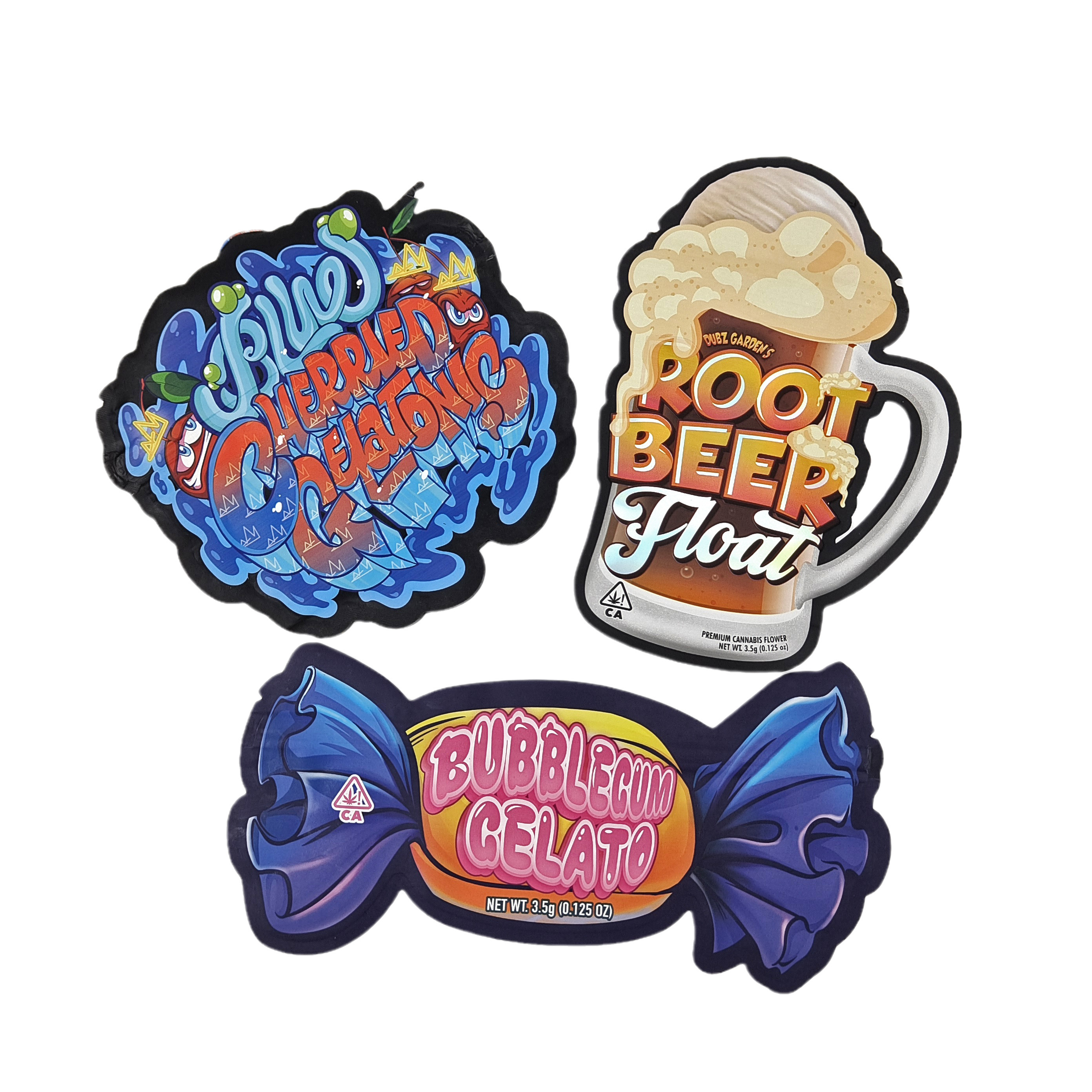 Impresión personalizada 3.5g 7g 14g 28g Bolsas de caramelo de forma especial a prueba de olor para alimentos