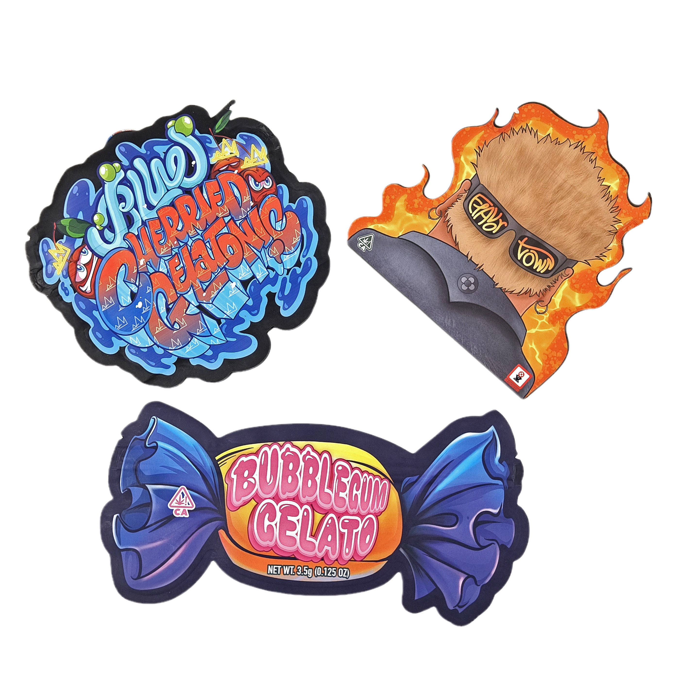 Bolsas especiales a prueba de olor de forma irregular con cierre de cremallera personalizado28g 14g 7g 3.5g Muerta cortar bocadillo embalaje de alimentos Bolsa Mylar