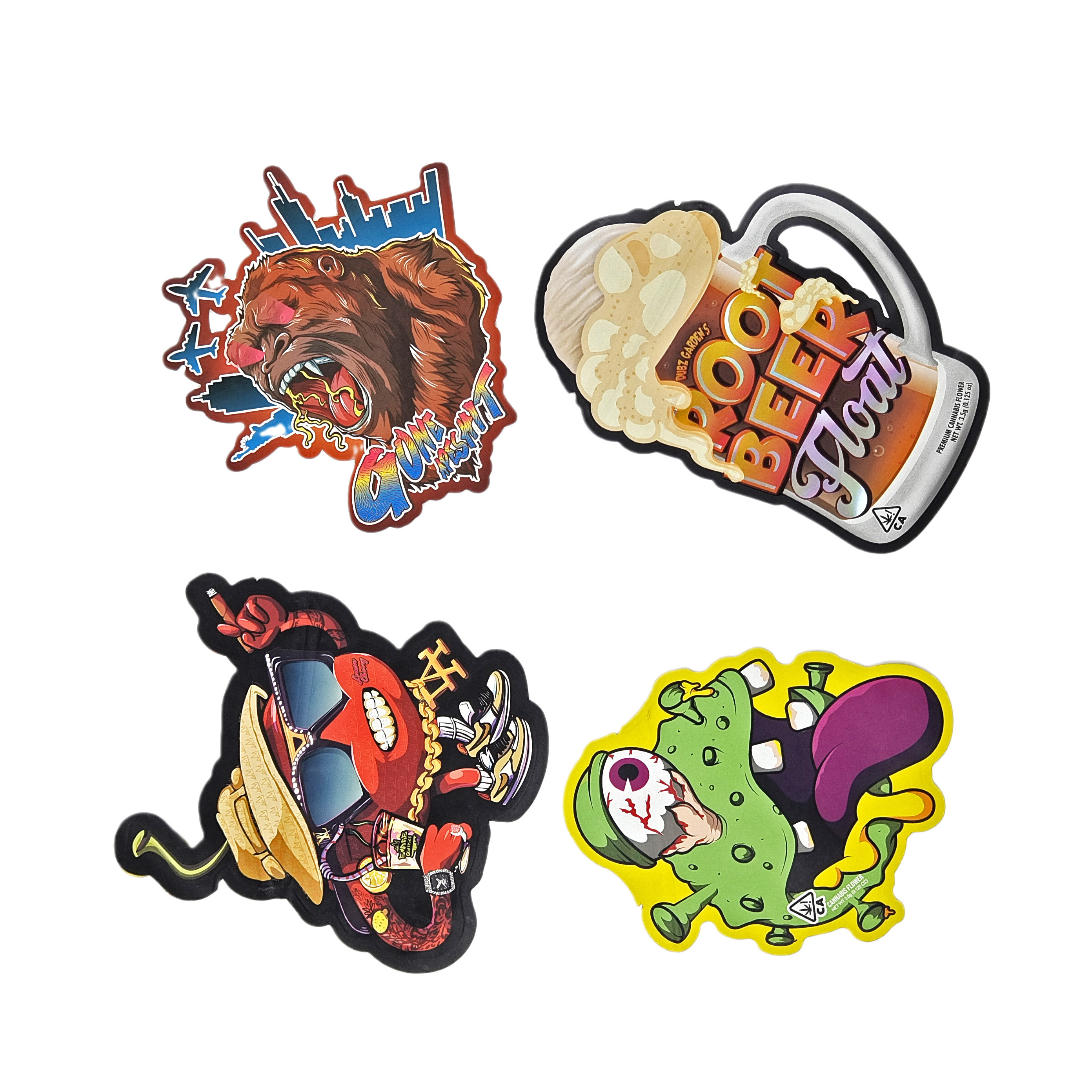 3.5g 7g Impresión personalizada especial de corte a presión Bolsas de Mylar de forma irregular a prueba de olor con cremallera Envasado de bocadillos Bolsas de Mylar