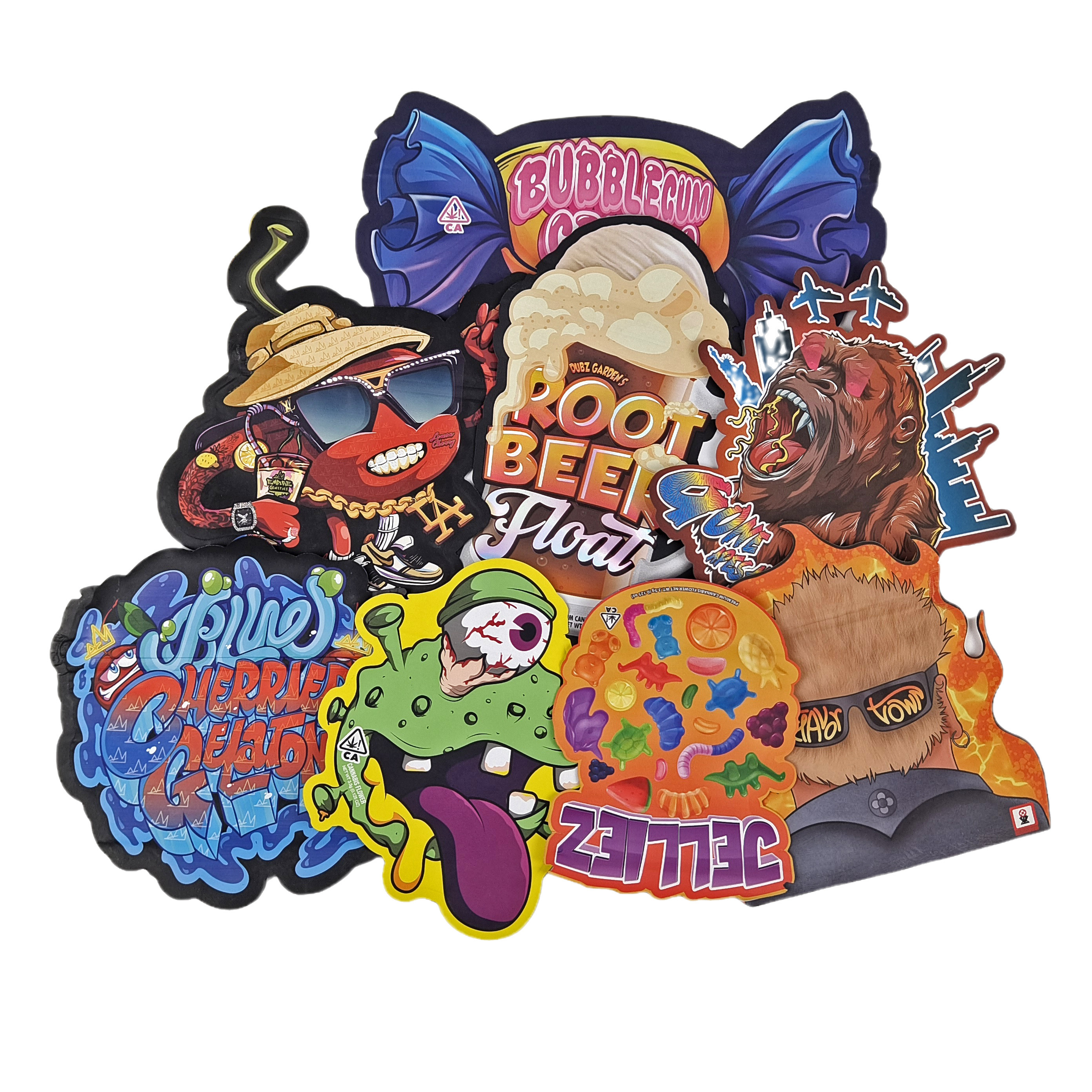 3.5g 7g 14g Bolsa de embalaje de plástico de forma especial Holograma a prueba de olor Corte a presión de plástico personalizado