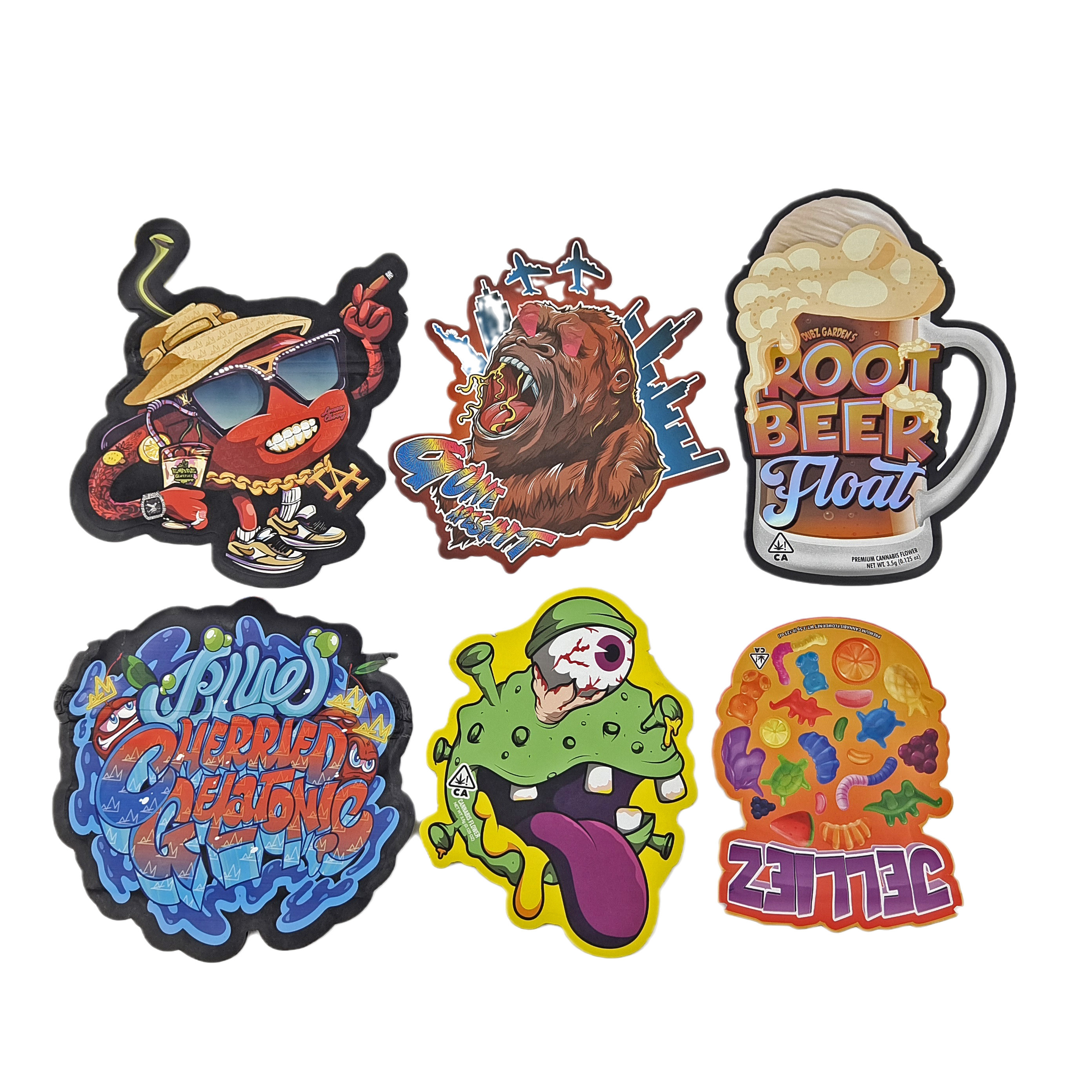 Resistente al olor Impreso a medida 3.5g Envases de alimentos irregulares de forma especial únicos Bolsas de corte a presión con bolsas Mylar Ziplock