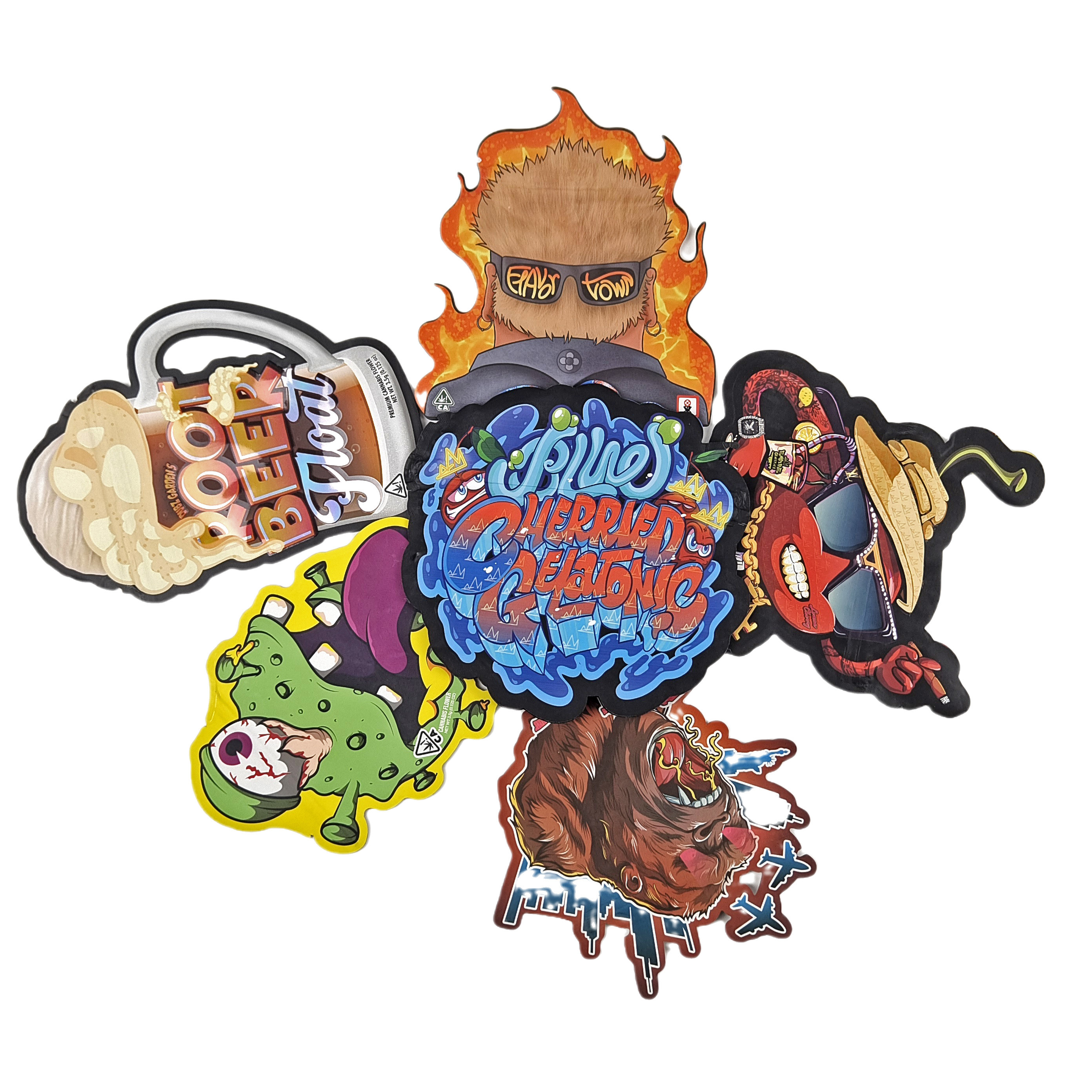 Bolsas Mylar de forma con logotipo personalizado Impreso Holográfico Irregular Ziplock Proof Olor 3.5g 7g 14g 28g Bolsas de bocadillos