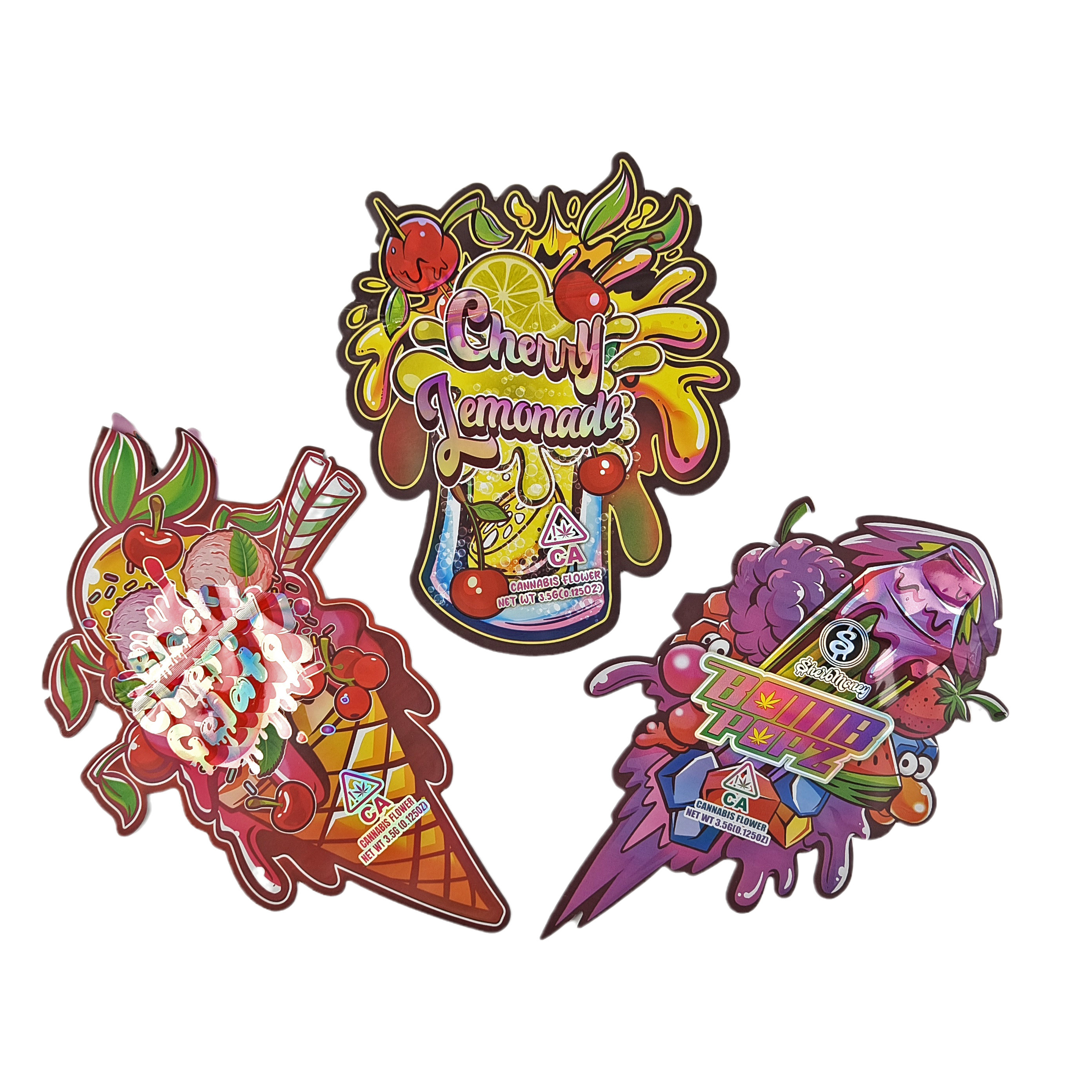 Por mayor 3.5g Bolsas cortadas a medida para envases de alimentos Con forma a prueba de olor Bolsa comestible Bolsas de alimentos Mylar