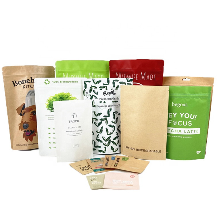Eco Amigable Impresión personalizada Logotipo100g 250g Bolsa de embalaje Bolsa de papel Kraft Bolsa de polvo de té de café