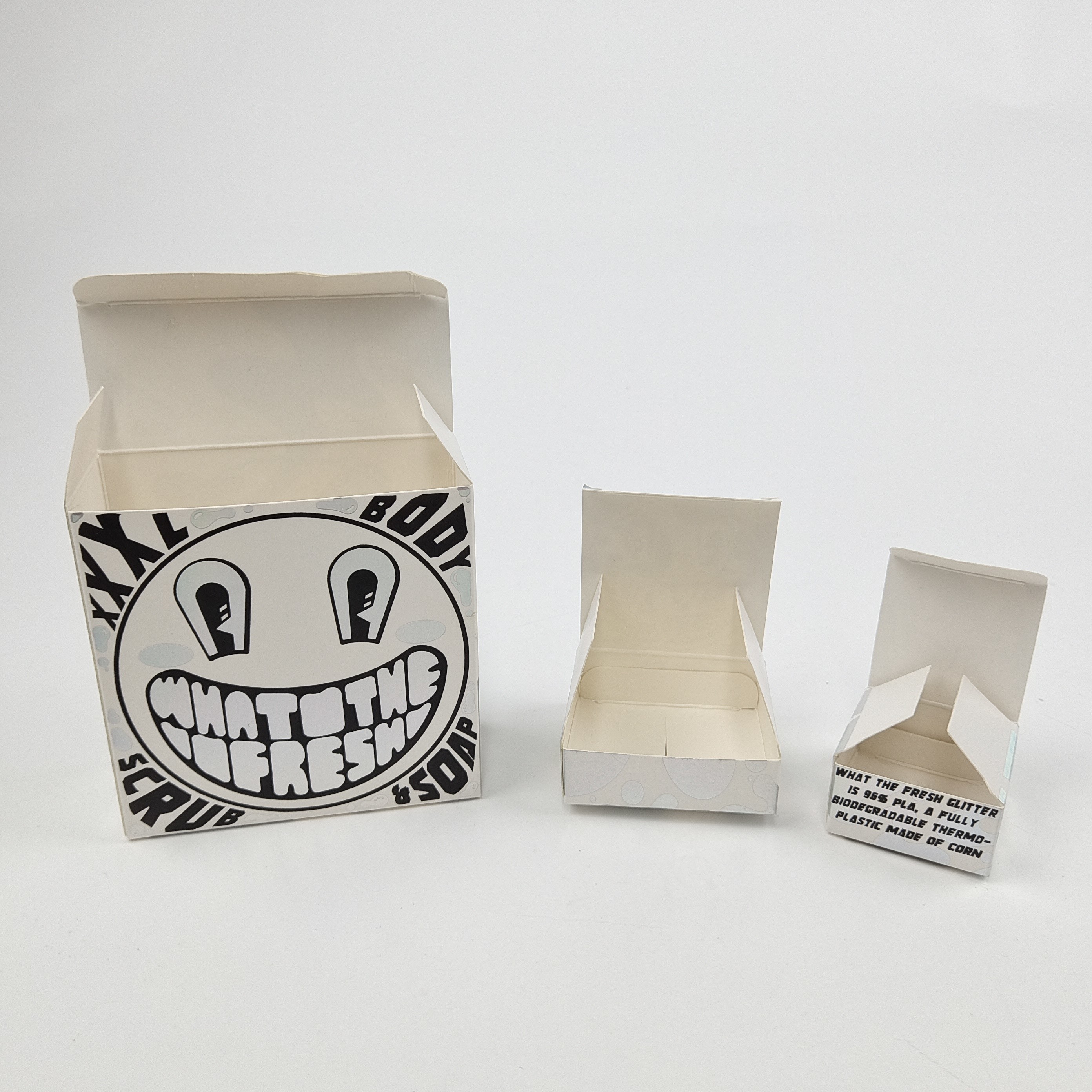 Caja de papel de cartón blanco con película de UV mat brillante a medida 400g para muestras cosméticas de aceite de argán