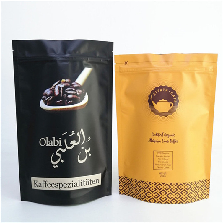 Impresión de colores Embalaje personalizado Café Ziplock Stand Up Bolso de bolsillo para 250g 500g 1kg