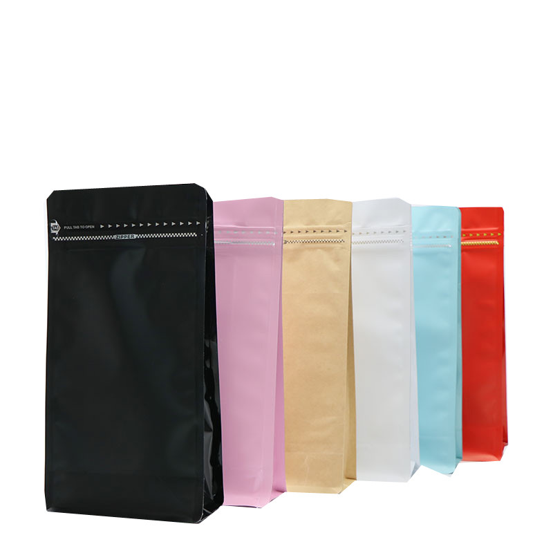 bolso de café laminado que se puede volver a sellar del envase de plástico de la comida de la parte inferior plana del bloque del papel de aluminio 500g 1kg con la válvula