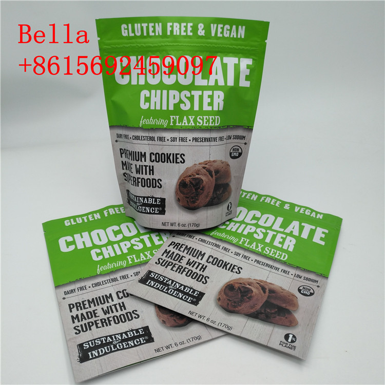 El papel de aluminio del color del arreglo para requisitos particulares empaqueta la manija del cierre en la parte superior para el empaquetado de la galleta