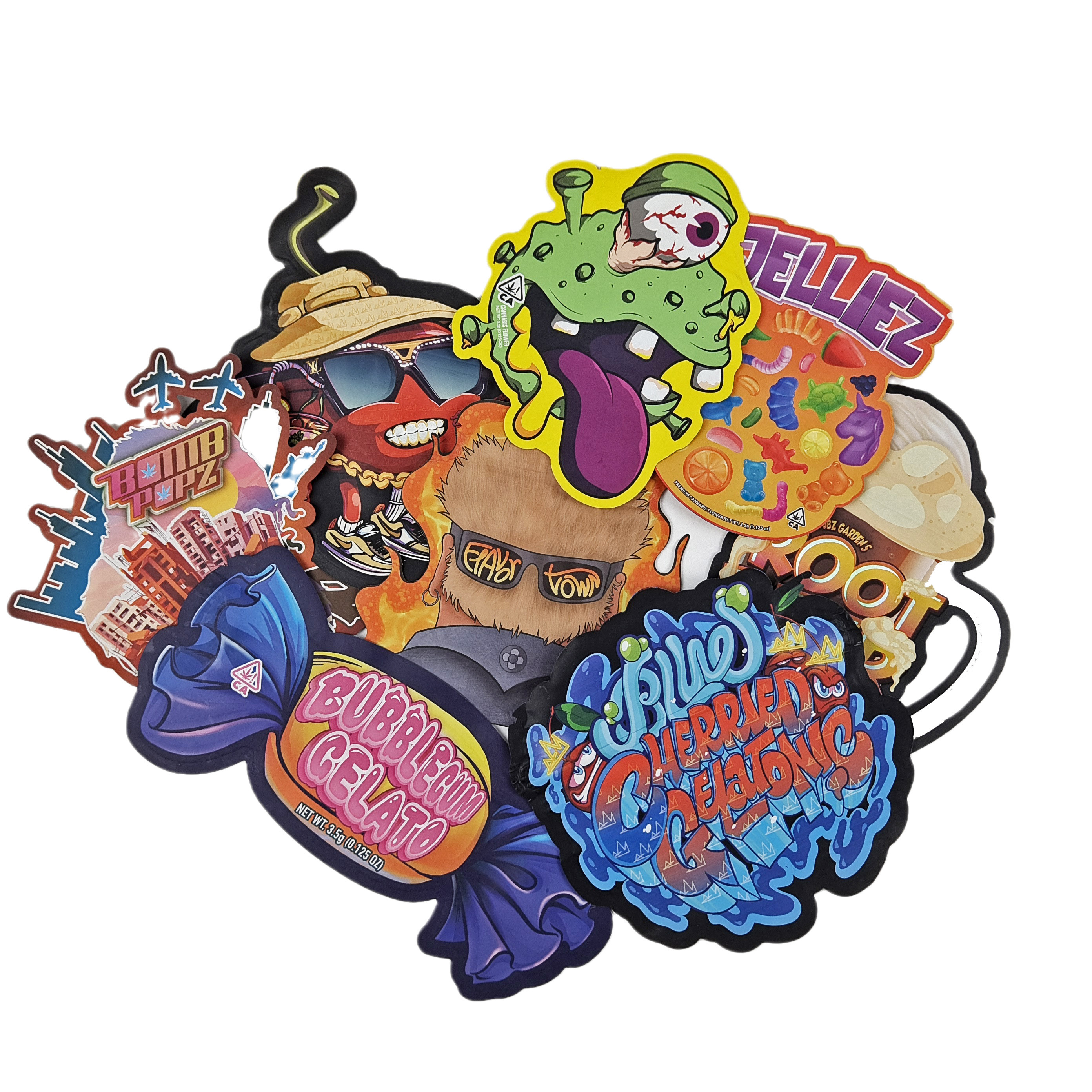 Diseño personalizado 3.5g 7g 14g 28g Bolsas troqueladas Ziplock Forma especial a prueba de niños Forma personalizada Mylar Snack Bag Empaquetado