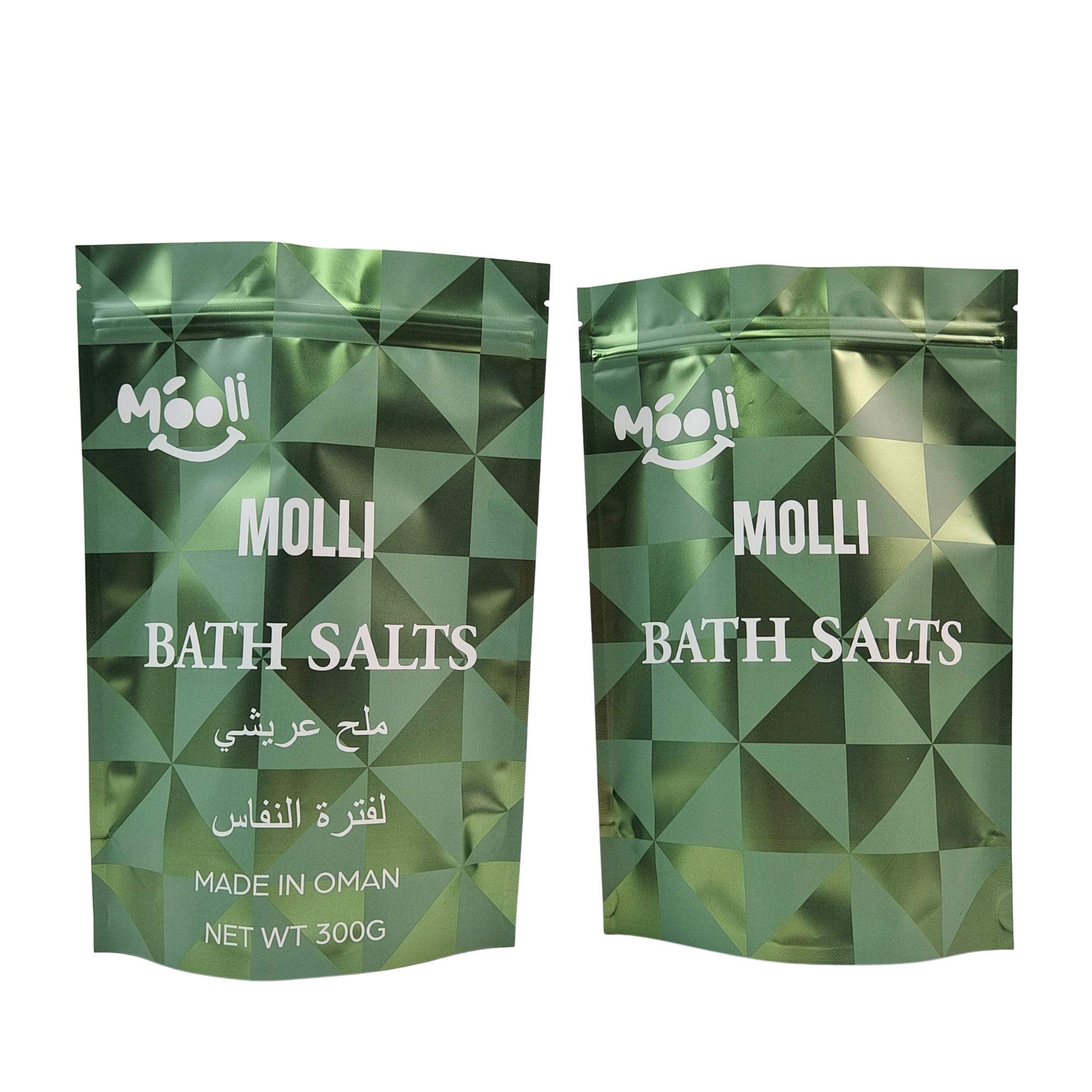 Bolsas Mylar con cierre para envases de plástico verticales para exfoliantes corporales, sales de baño y baños de inmersión naturales