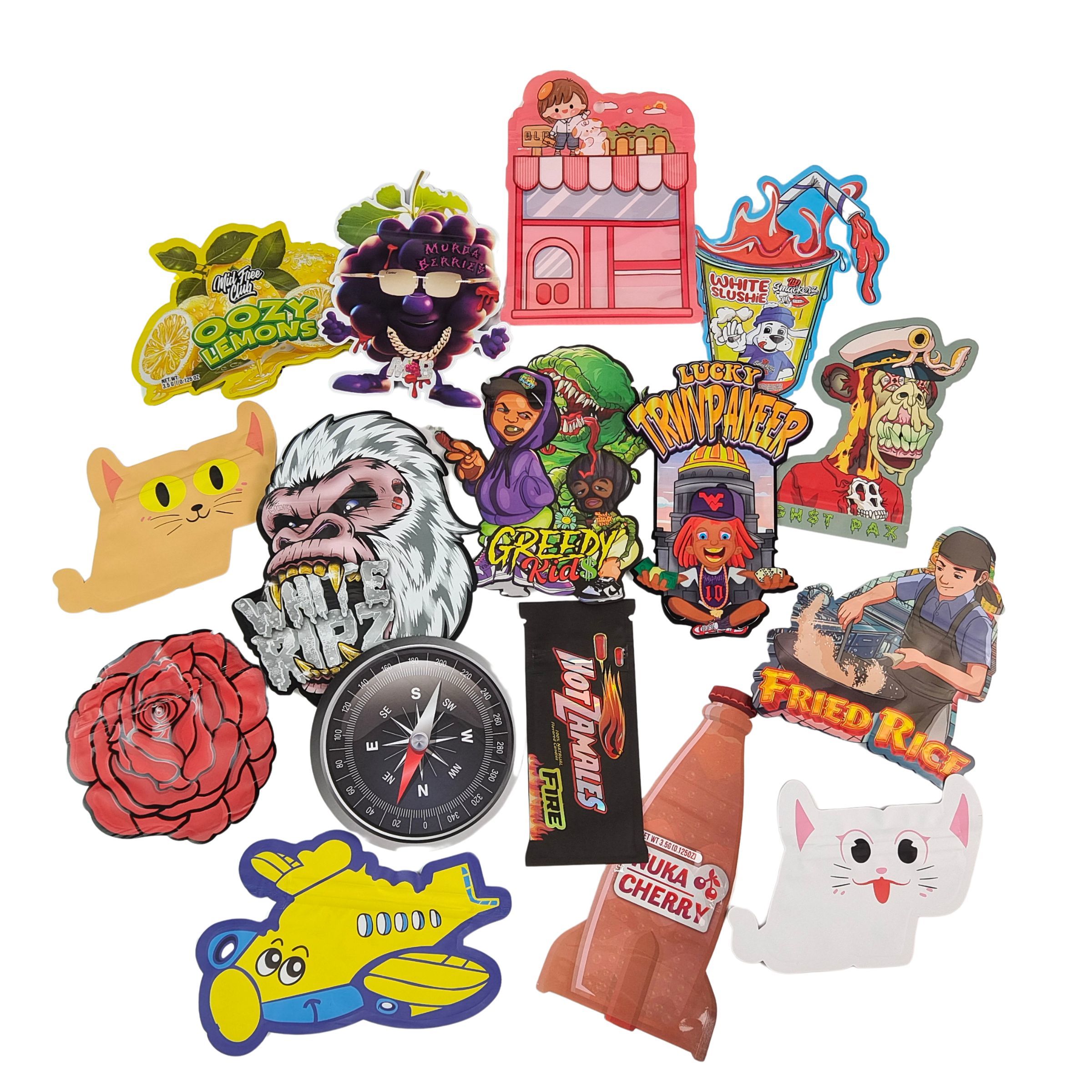 Bolsas Mylar a prueba de niños irregulares de 3,5 g de rebloqueable Impresión digital PET Embalaje con cierre por cerradura para galletas gomosas comestibles