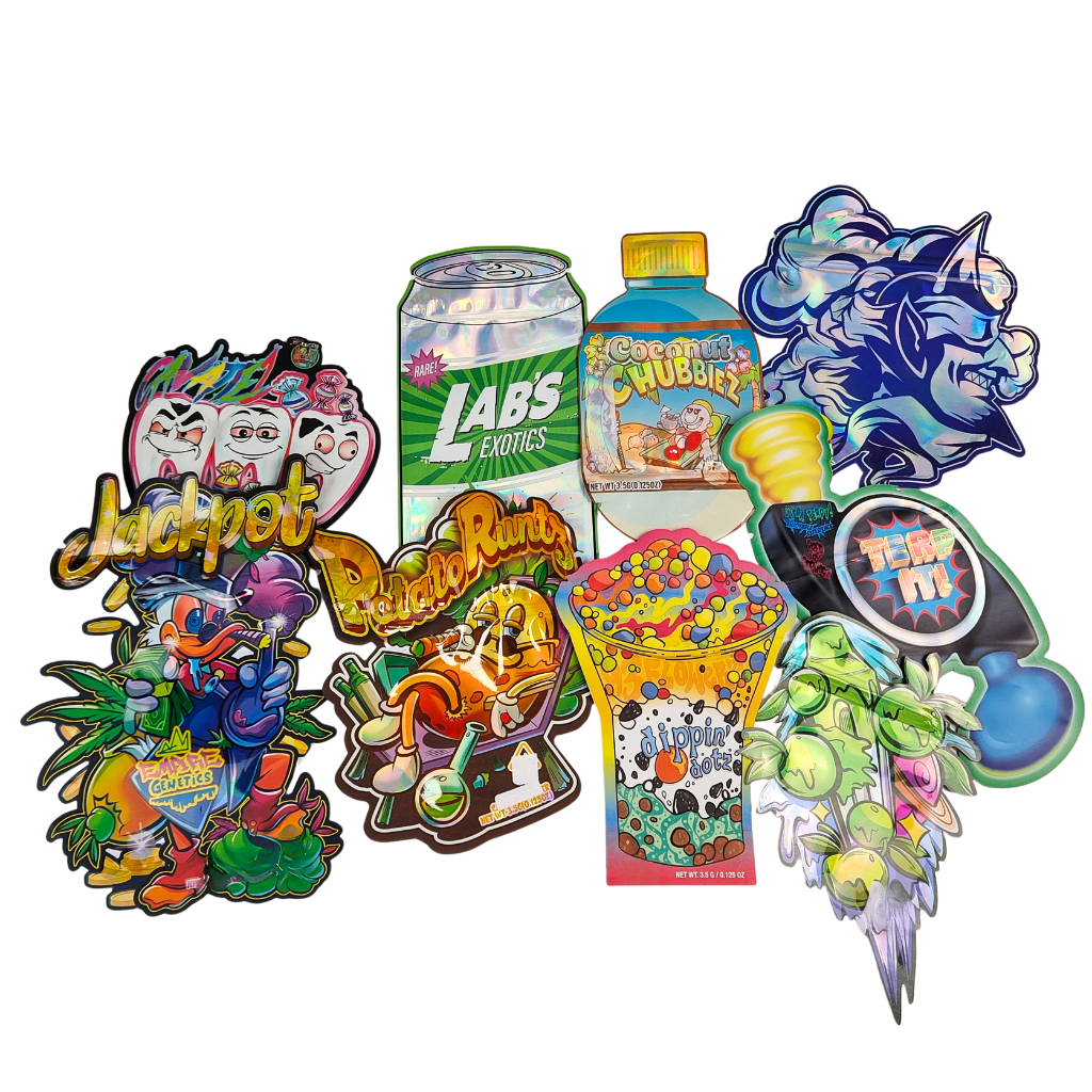 Bolsas Mylar para galletas de azúcar de grado alimenticio Doypack troqueladas Cali 3.5g 7g 14g 28g Brillante/mate A prueba de olores con cierre hermético