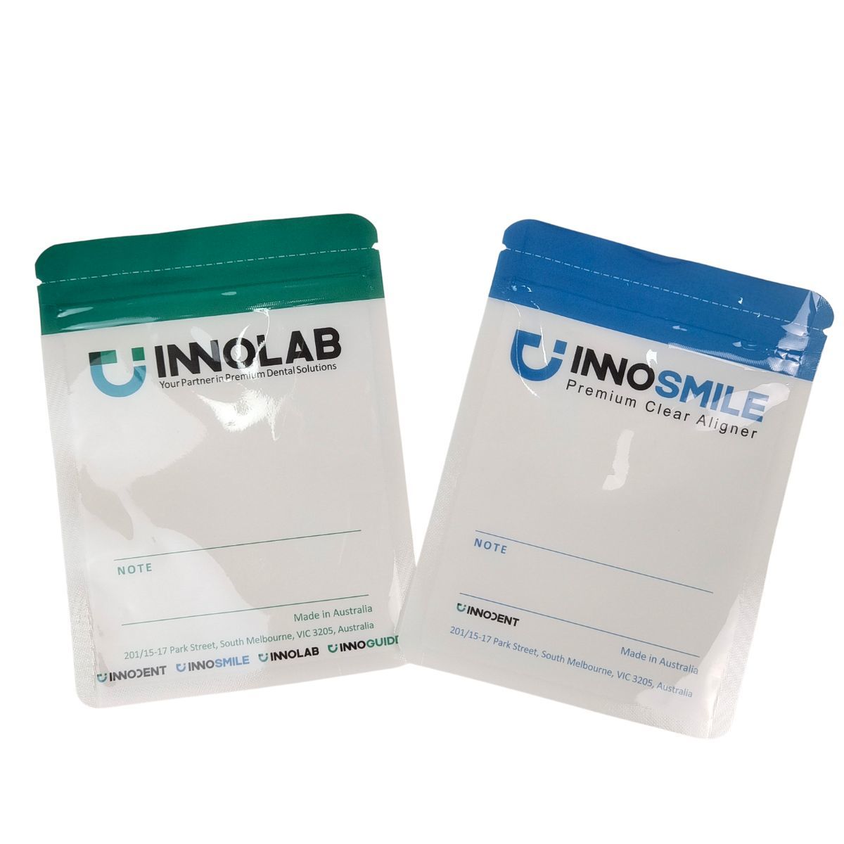 Bolsa de cremallera blanca personalizable para dientes Dentarios alineadores transparentes Embalaje de un lado transparente con sellado térmico y alineamiento del logotipo