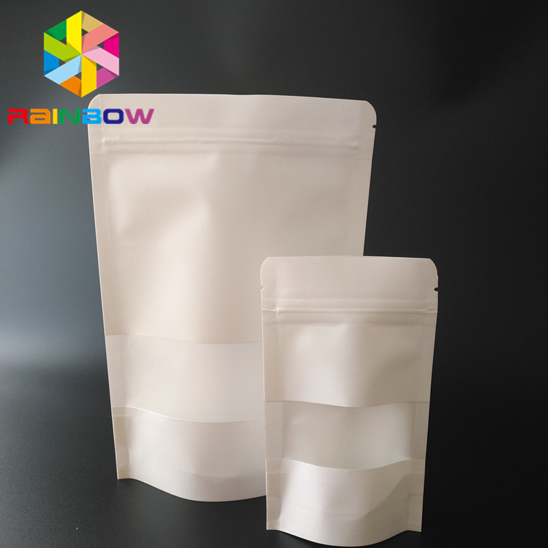 Bolsa de snack de bolsillo blanco envasado con papel kraft con ventana / cremallera transparente