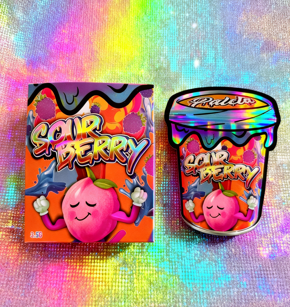 Juego de Embalaje Holográfico de Caja y Bolsa de 3.5 Mylar Resellable Bolsas Troqueladas de 3.5g Mylar para Comestibles con Cajas de Cereales para Exhibición