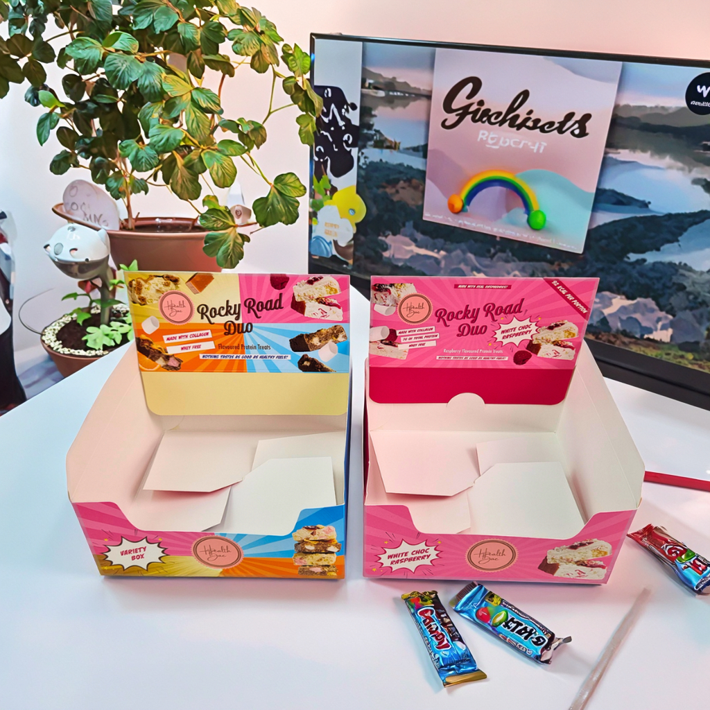 Caja de cartón impreso a medida con espesor de 350 g y estampado en caliente para envases de bocadillos al por menor