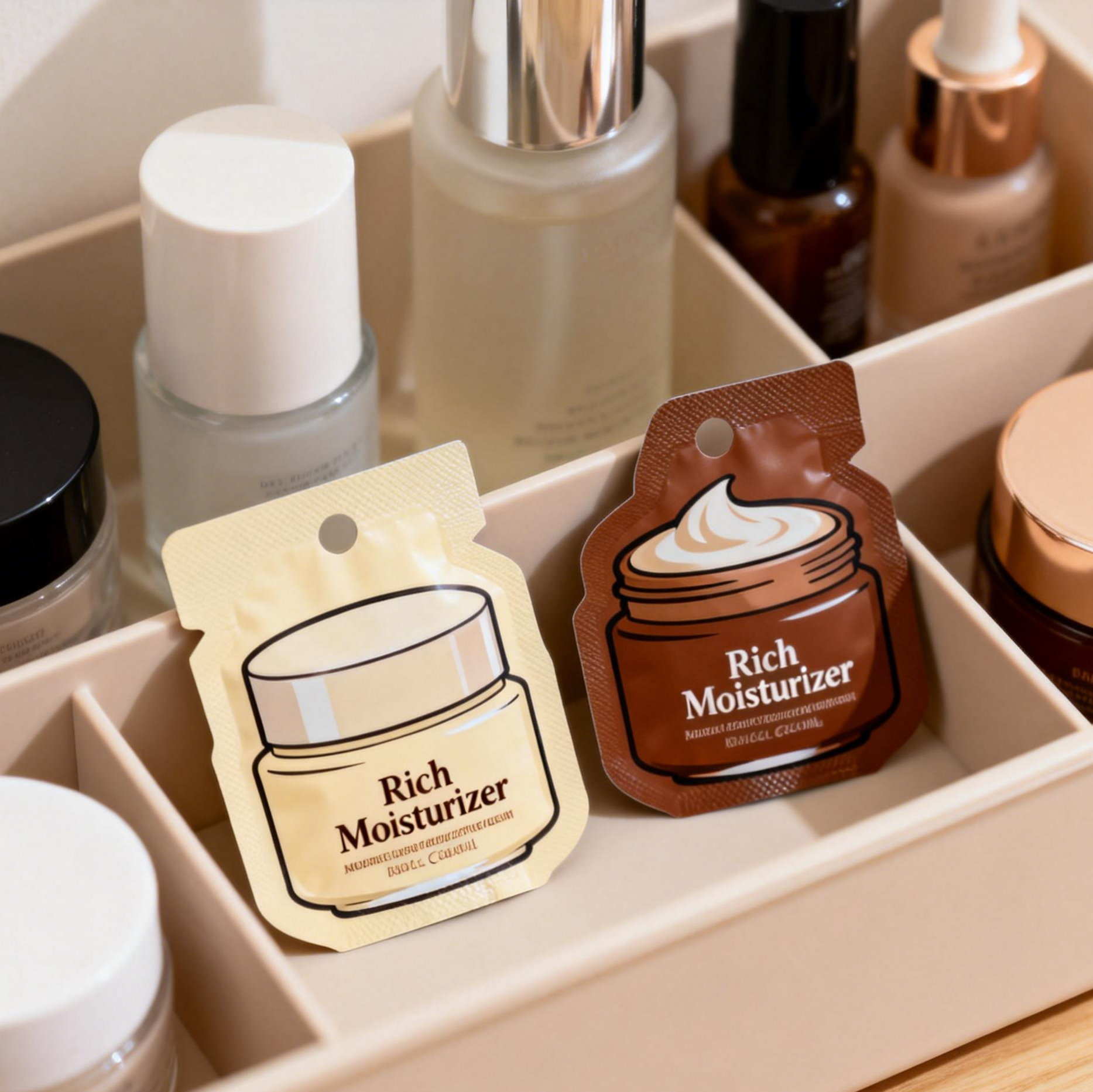 Bolsas de Mylar de Foil Pequeñas de Plástico para Empaquetado de Cremas y Lociones de Cuidado de la Piel Personalizadas, Bolsas de Muestra Cosméticas, Bolsas Termosellables, Bolsitas Pequeñas y Mini Bolsas