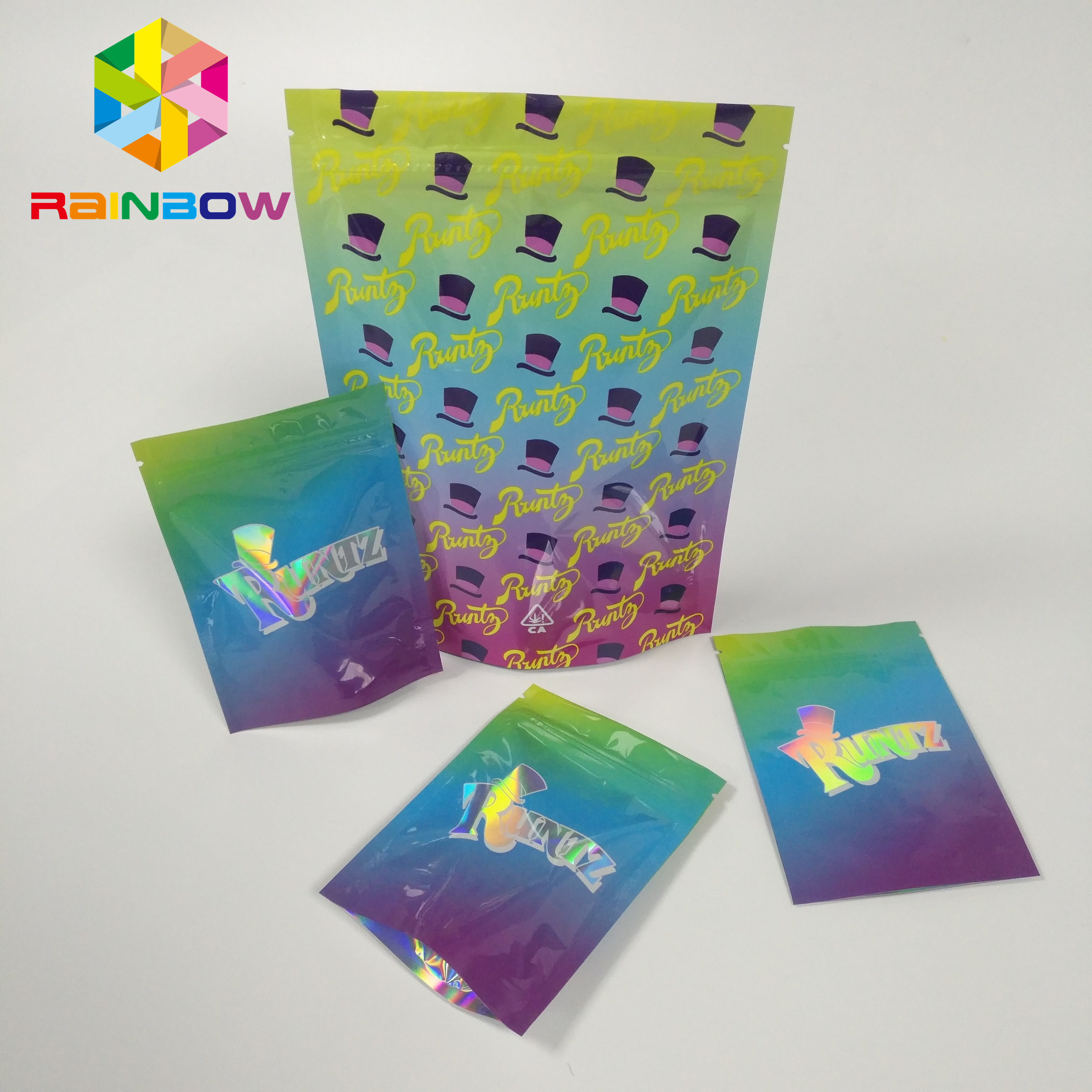 A prueba de humedad levántese la cerradura colorida de la cremallera del holograma del laser de los bolsos RUNTZ Mylar de la bolsa de la cremallera